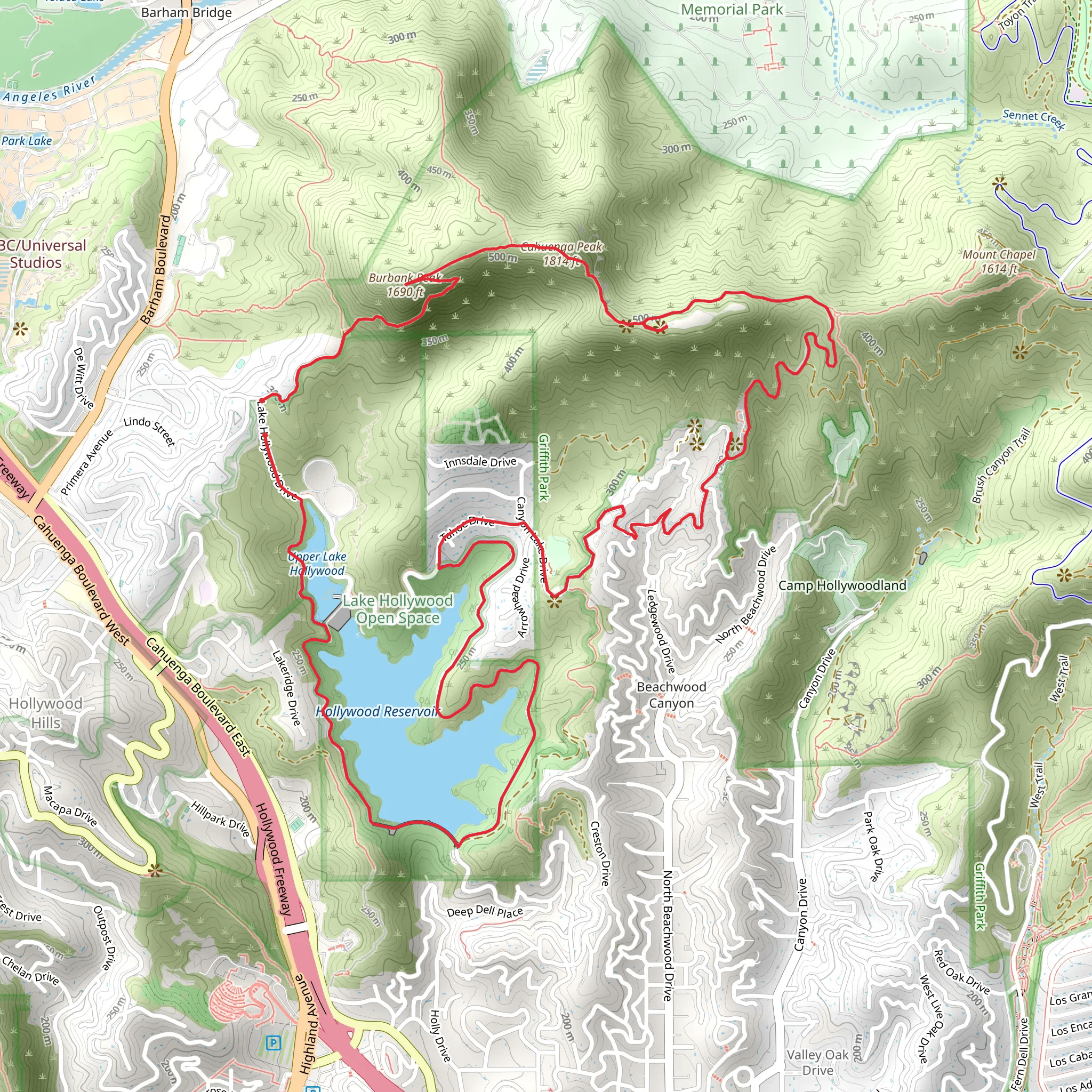 Mount Lee, Burbank Peak and Lake Hollywood LoopLoop mobile static map
