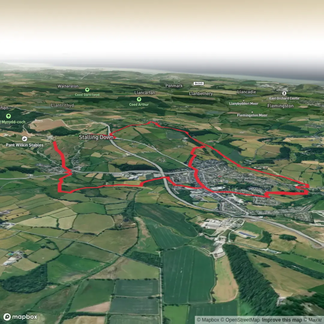 An image depicting the trail Cowbridge, Aberthin, St Hilary and Llanblethian and its surrounding area.