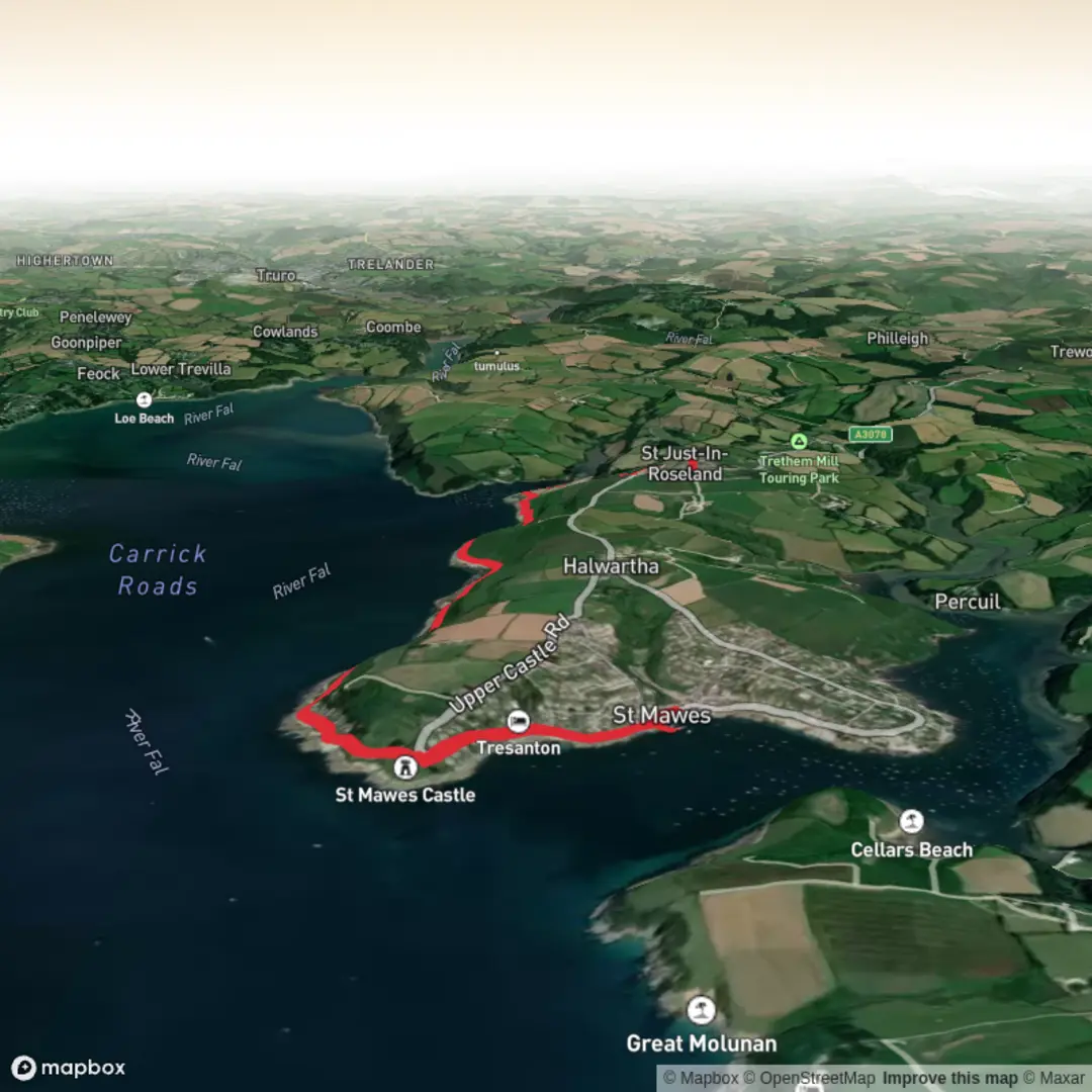 An image depicting the trail St Mawes - St Just in Roseland and its surrounding area.