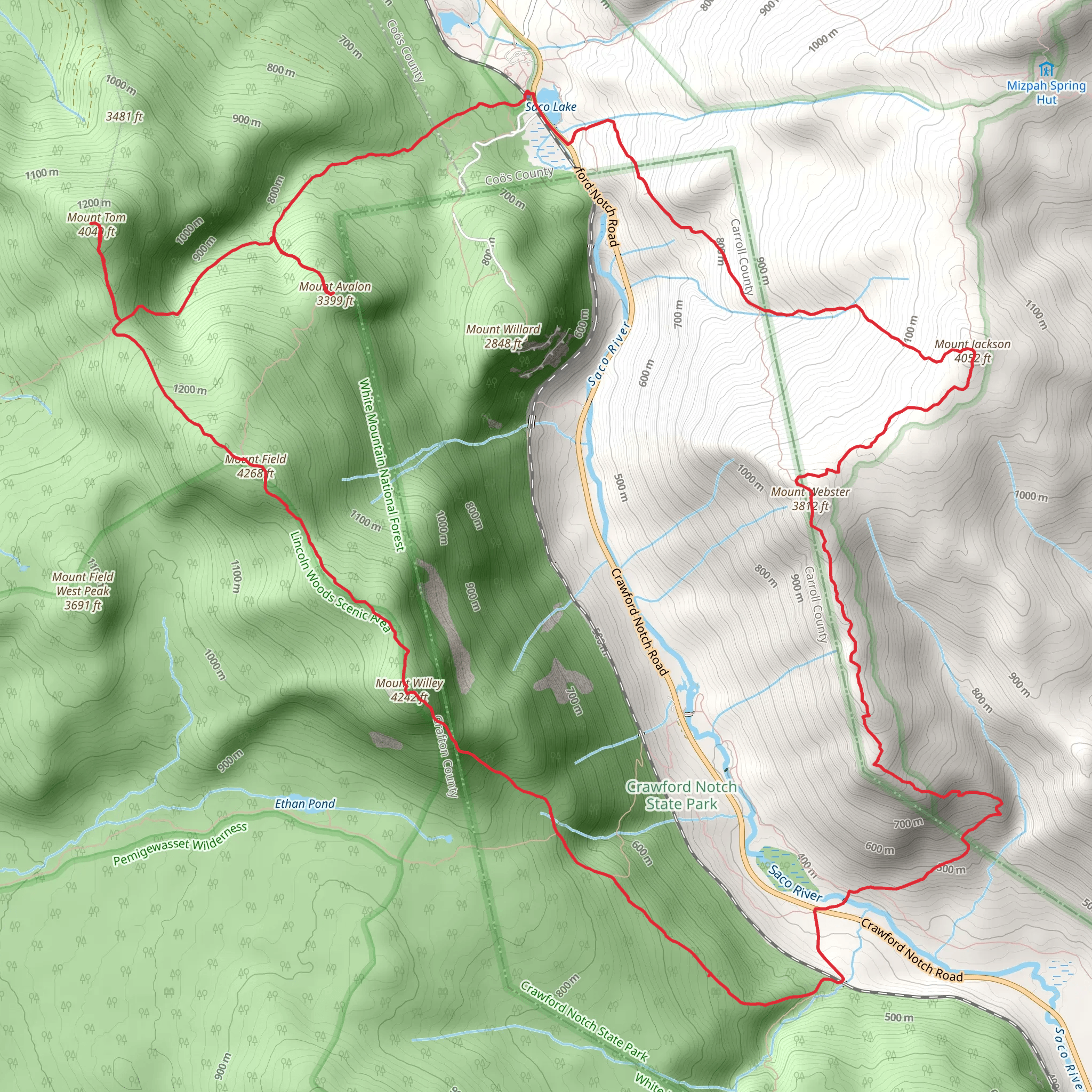 Mount Torn to Mount Jackson Loop from Crawford mobile static map