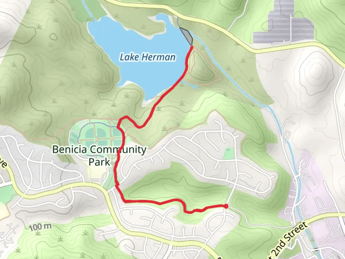An image depicting the trail Lake Herman Trail from McAllister Road and its surrounding area.