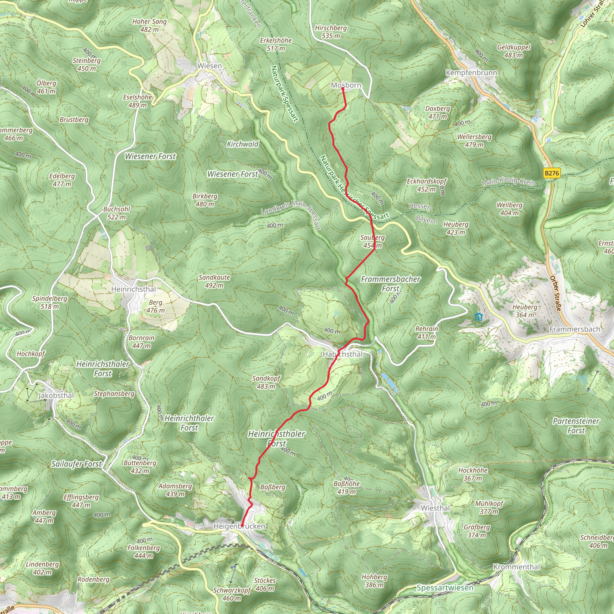 Heigenbruecken to Mosborn via Spessartweg 3 mobile static map