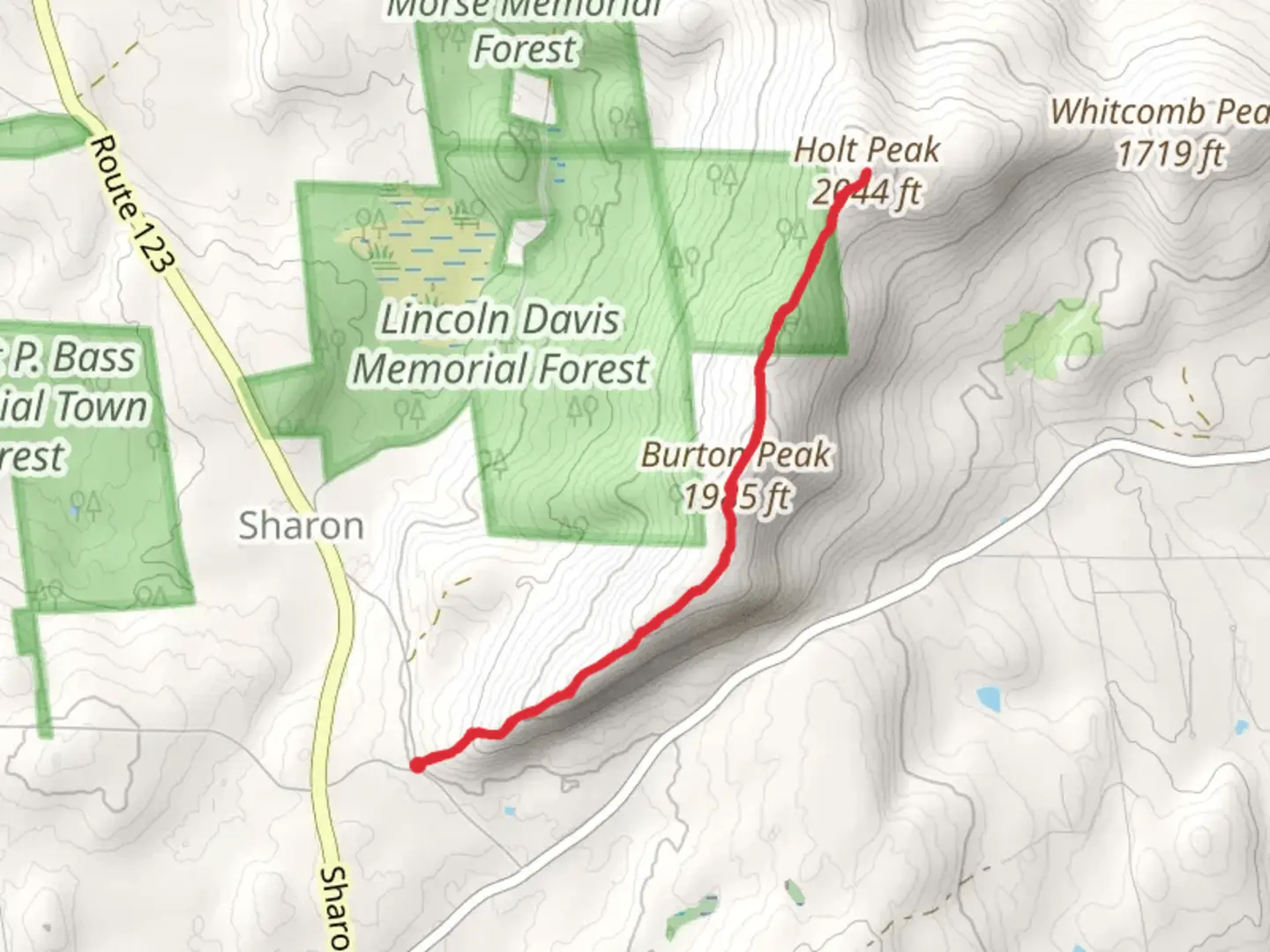 An image depicting the trail Holt Peak via Wapack Trail and its surrounding area.