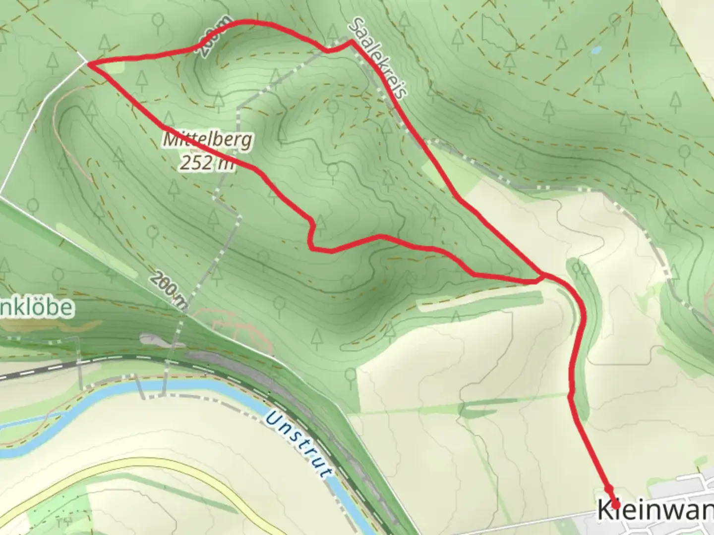An image depicting the trail Mittelberg and Fundstelle der Himmelsscheibe von Nebra Loop and its surrounding area.