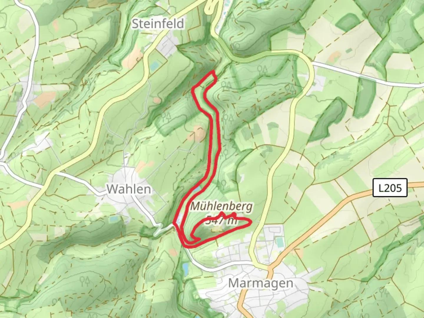 An image depicting the trail Mühlenberg, Daudenforst and Hallenthaler Muhle Loop and its surrounding area.