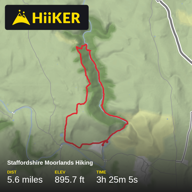 A map preview of the recording Staffordshire Moorlands Hiking.
