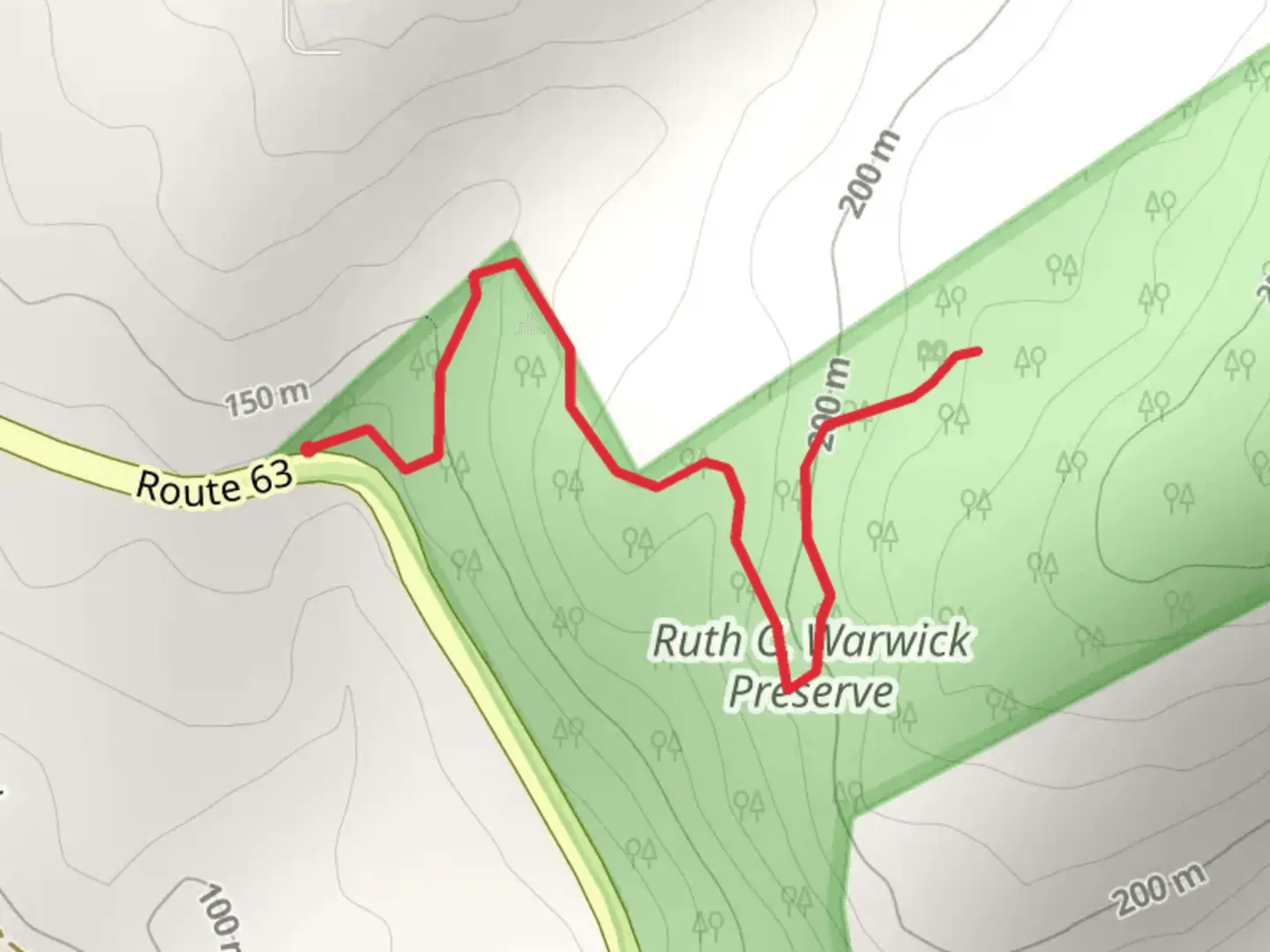 An image depicting the trail Warwick Preserve Out and Back and its surrounding area.