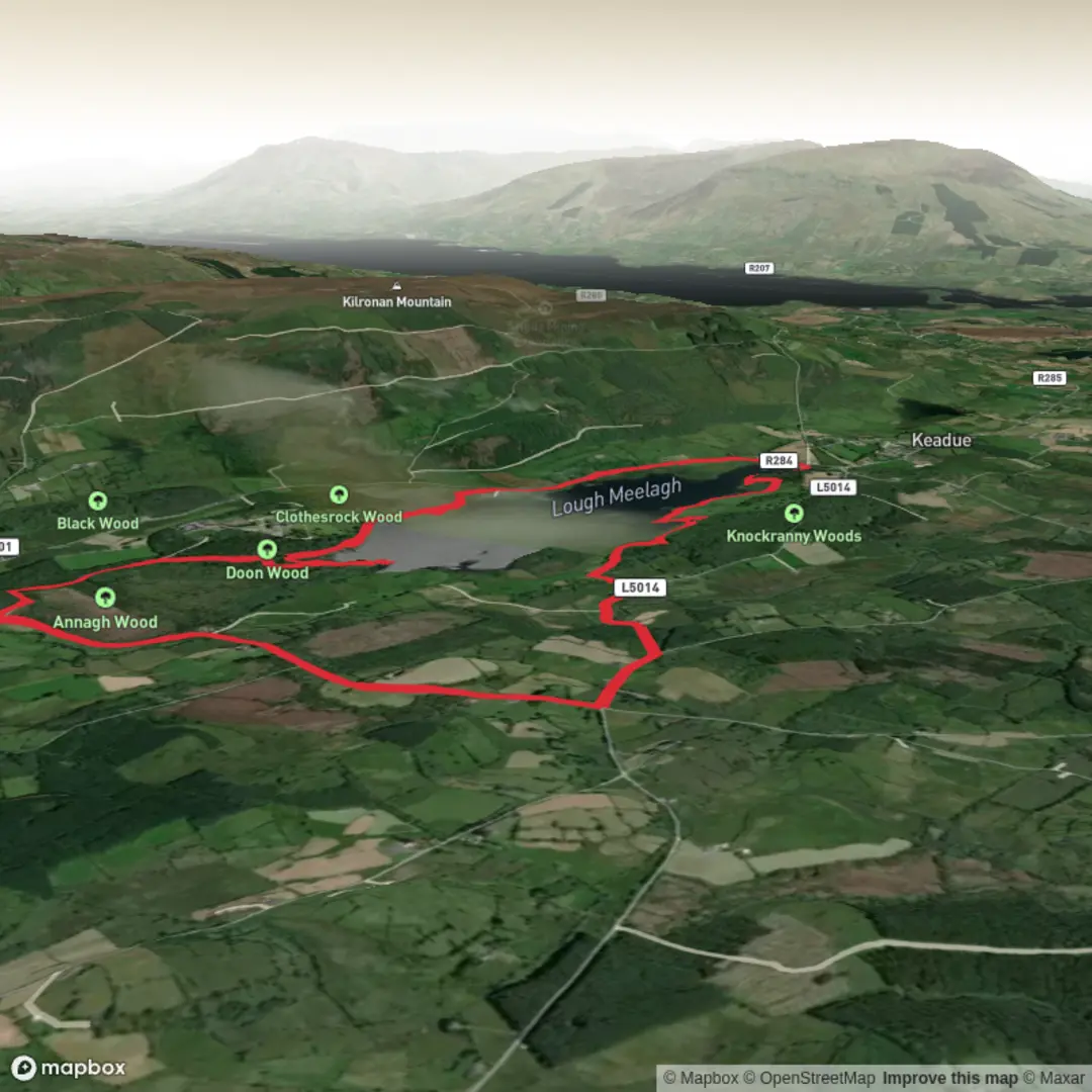 An image depicting the trail Lough Meelagh Loop and its surrounding area.