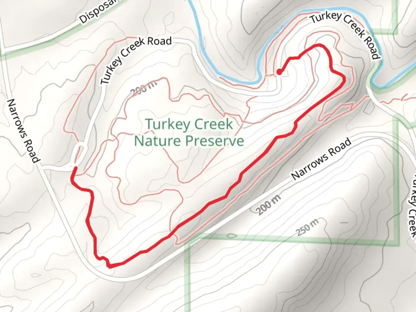 An image depicting the trail Thompson Trace Trail Out and Back and its surrounding area.
