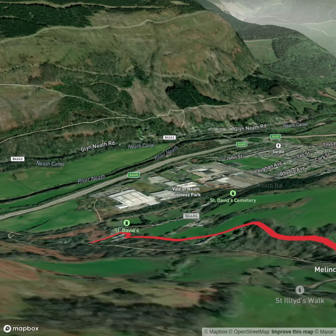 An image depicting the trail Melincourt Waterfall and its surrounding area.