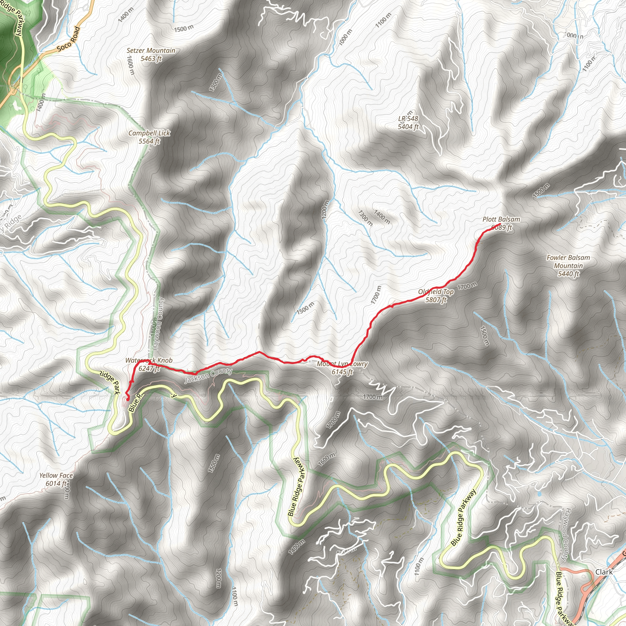 Plott Balsam via Waterrock Knob Trail mobile static map