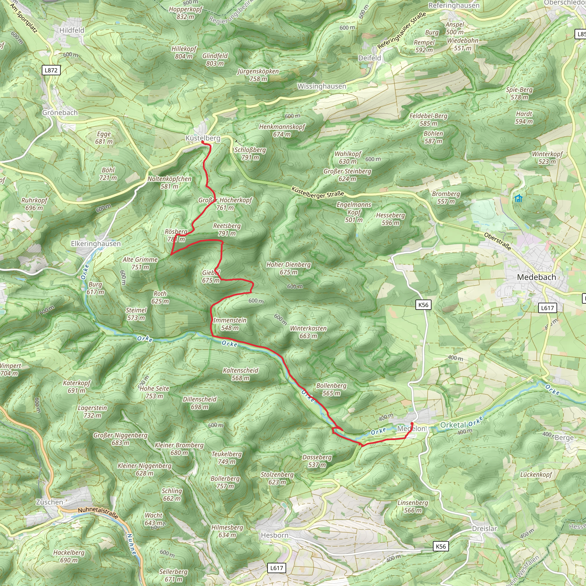 Medelon to Küstelberg via Sauerland-Hoehenflug mobile static map