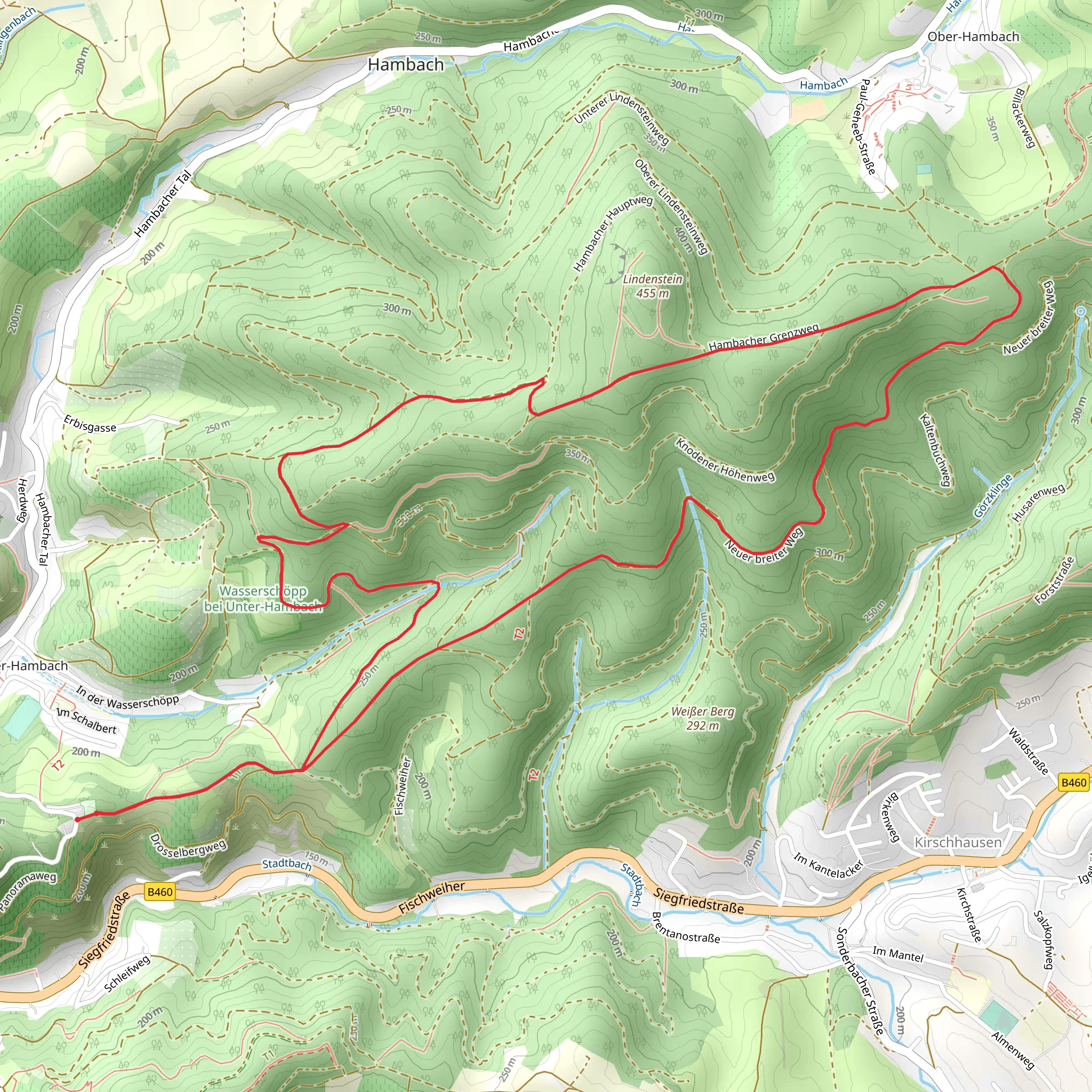 Odenwald Vogesen Weg Teil and Hambacher Grenzweg mobile static map