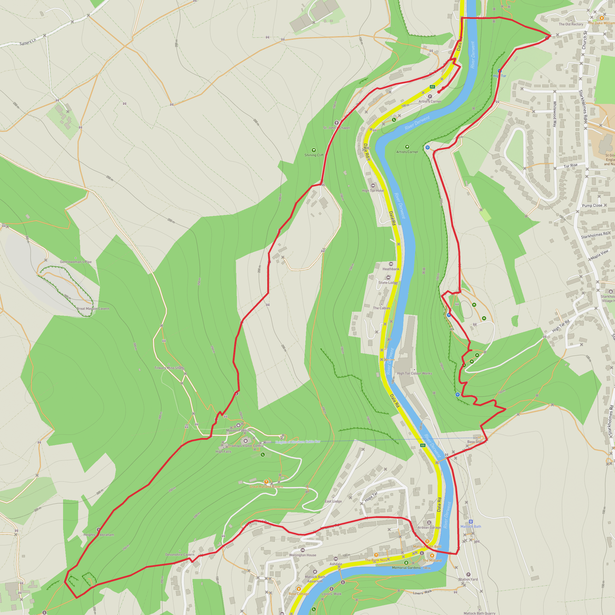 Giddy edge (High Tor) and Heights of Abraham circular mobile static map