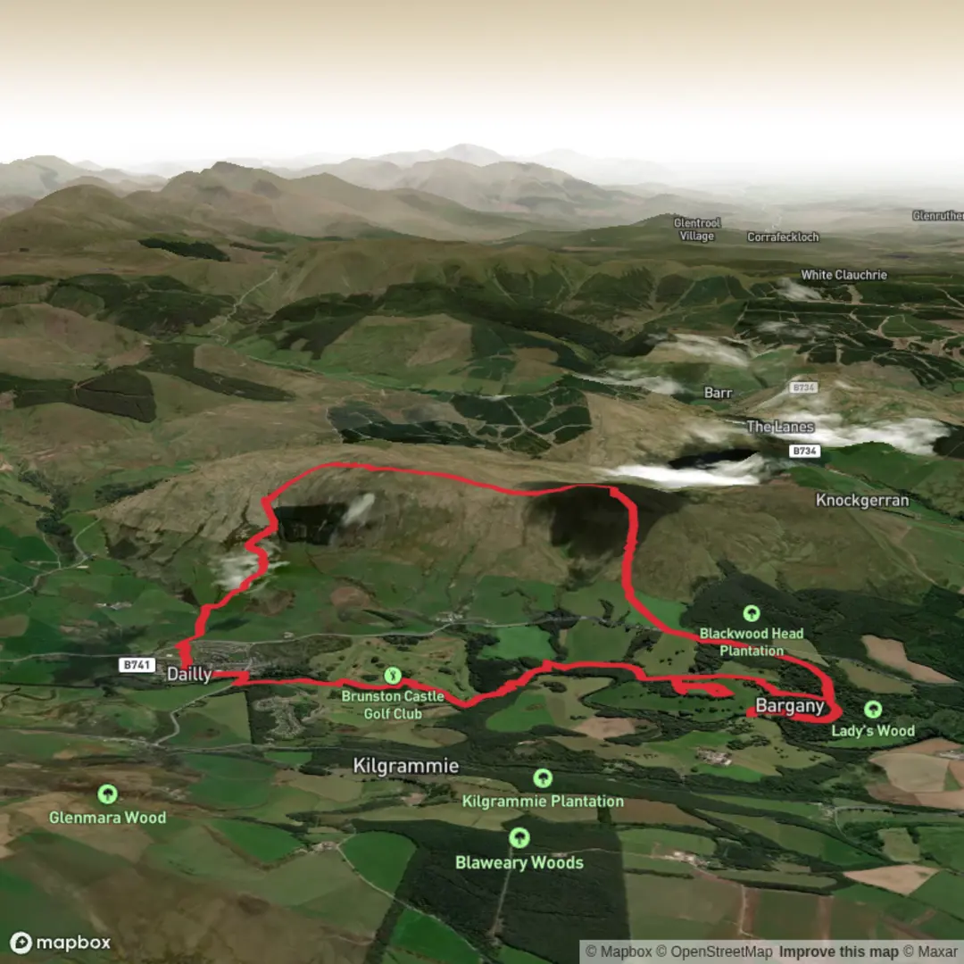 An image depicting the trail Dailly to Bargany ..9.5miles and its surrounding area.