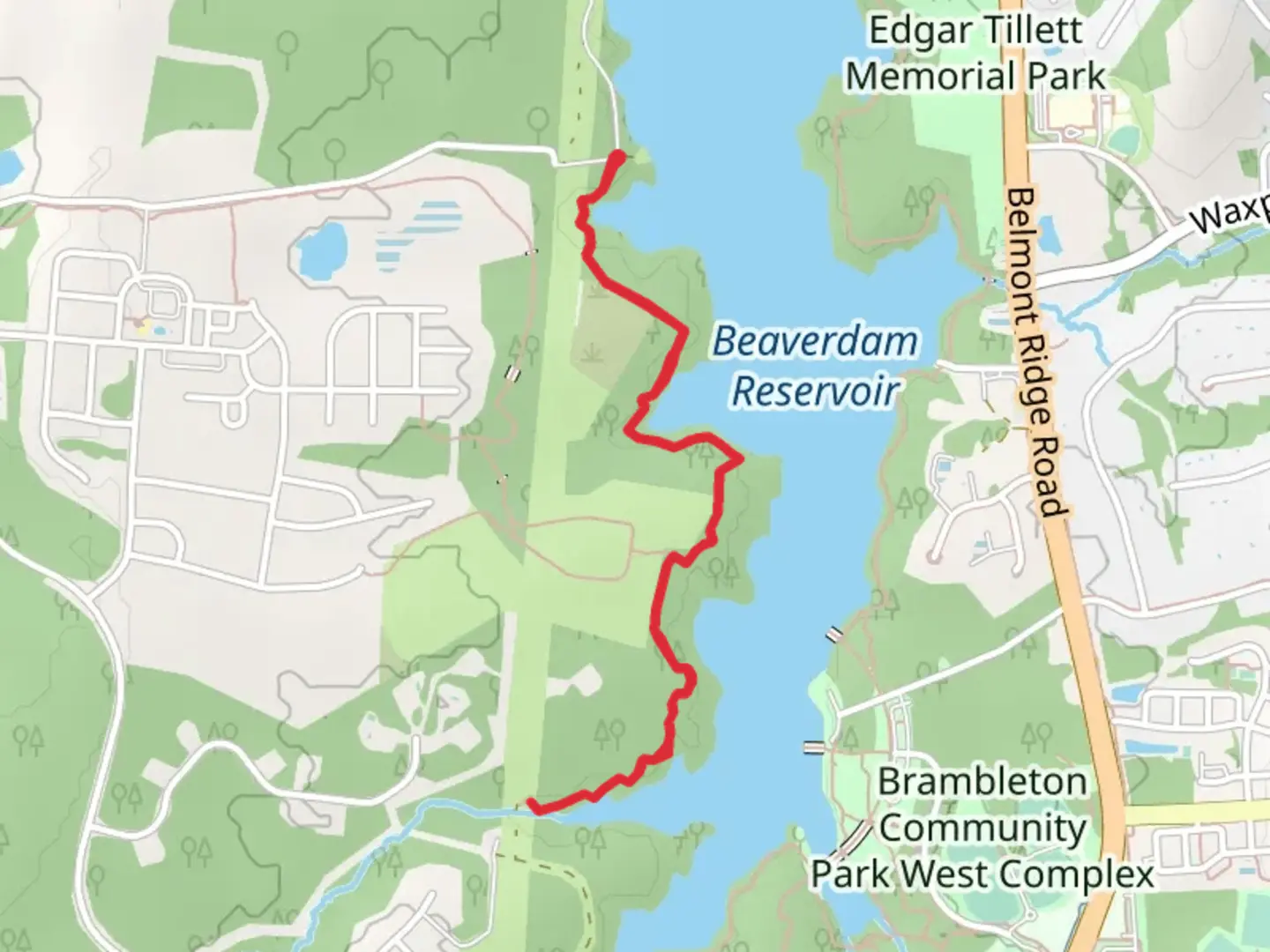 An image depicting the trail Beaverdam Reservoir and Creek Walk and its surrounding area.