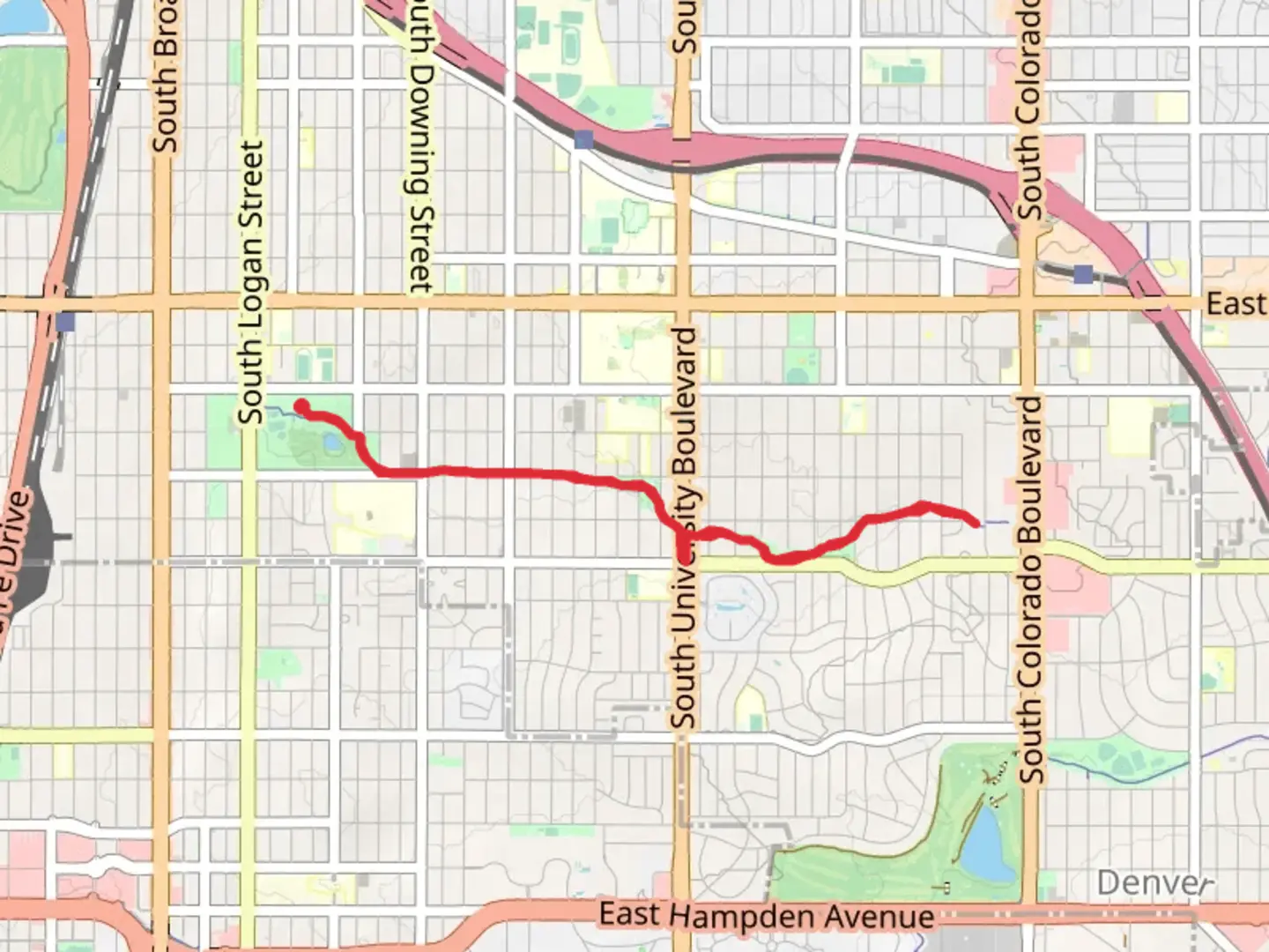 An image depicting the trail East Harvard Gulch Trail from Harvard Gulch Park and its surrounding area.