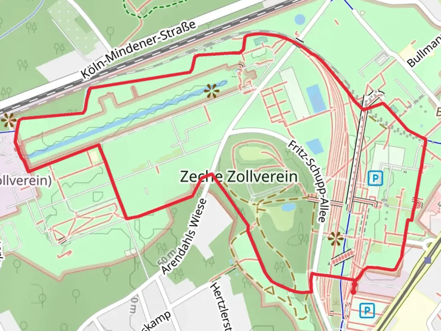 An image depicting the trail Ringpromenade Zollverein Loop and its surrounding area.