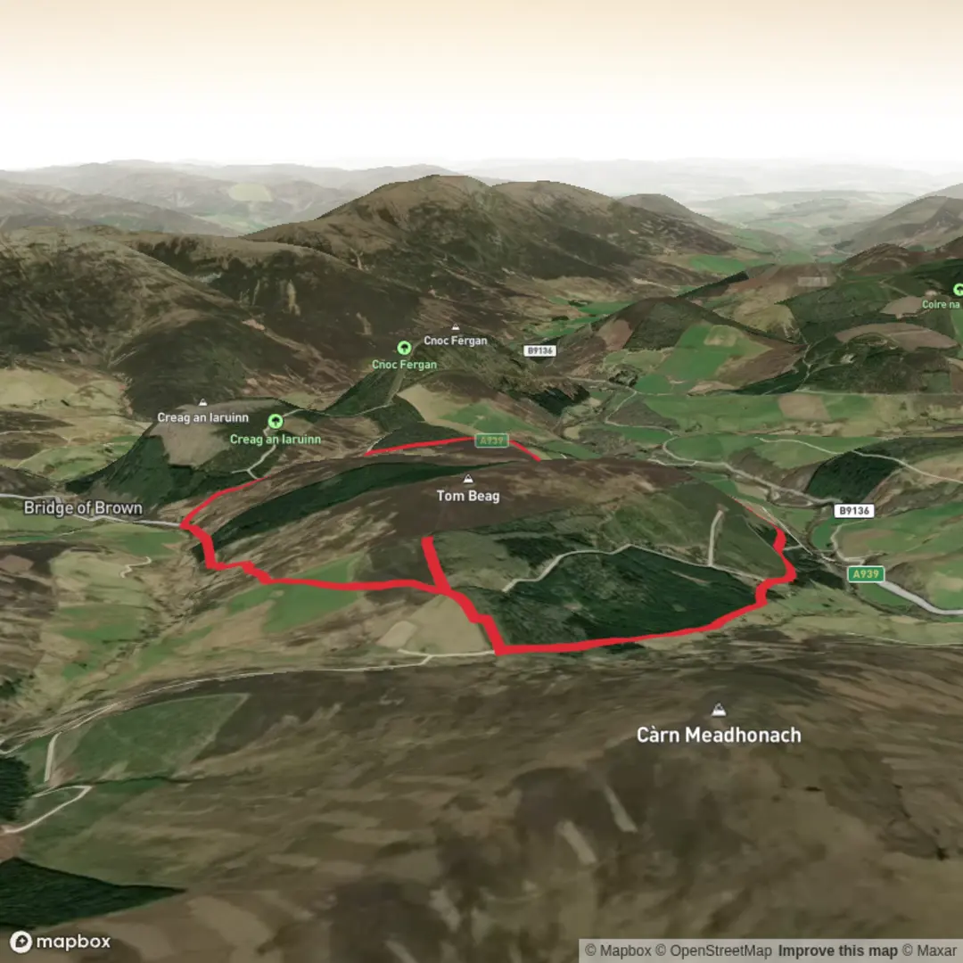 An image depicting the trail Glen Brown and Tom nam Marbh and its surrounding area.