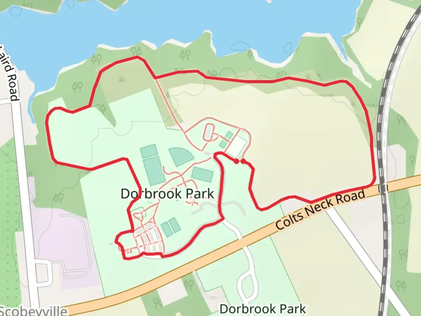An image depicting the trail Dorbrook Park Long Loop and its surrounding area.