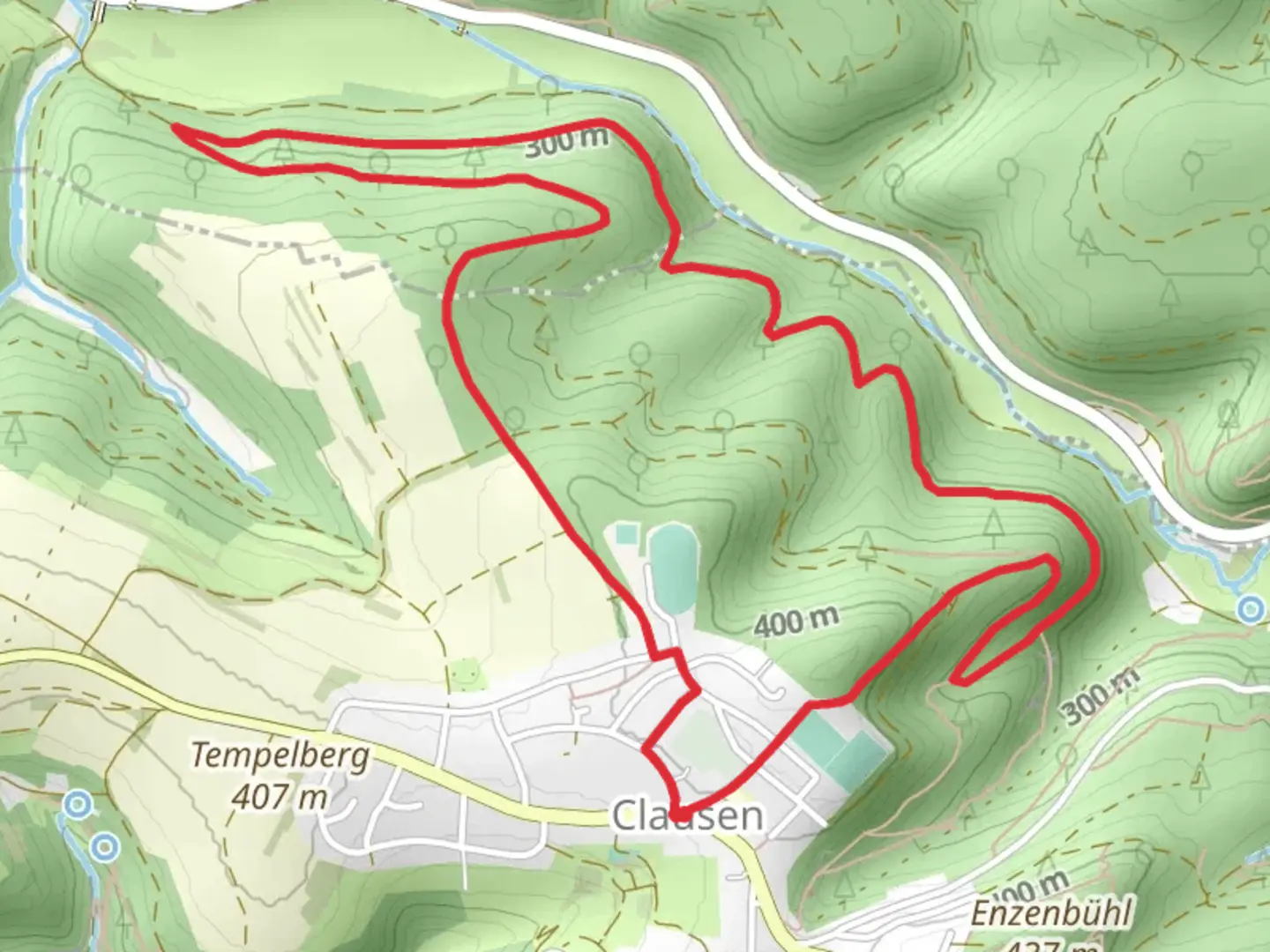An image depicting the trail Platte Loop via Wandern in Clausen and its surrounding area.