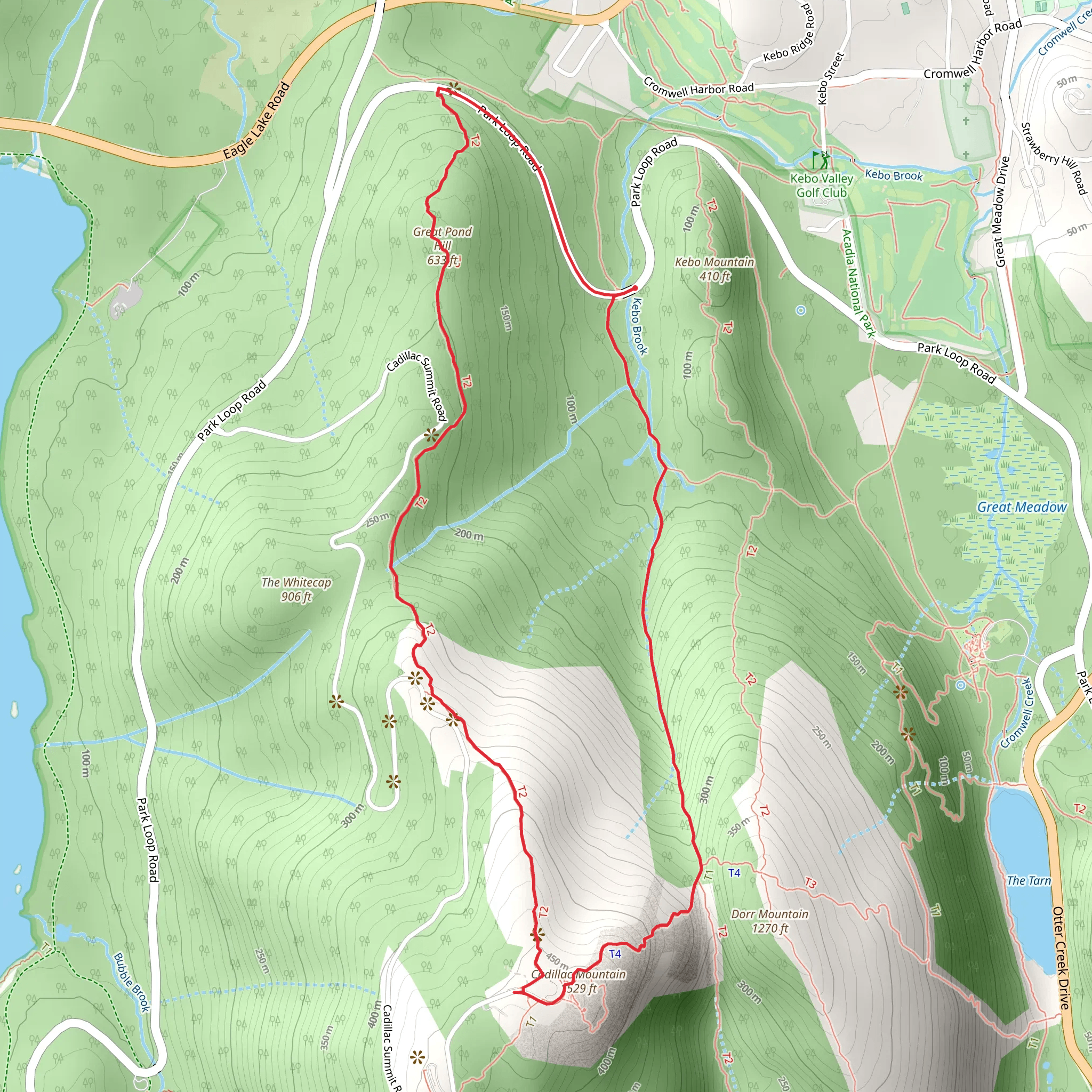 Cedillac Mountain and Great Pond via Gorge Path mobile static map