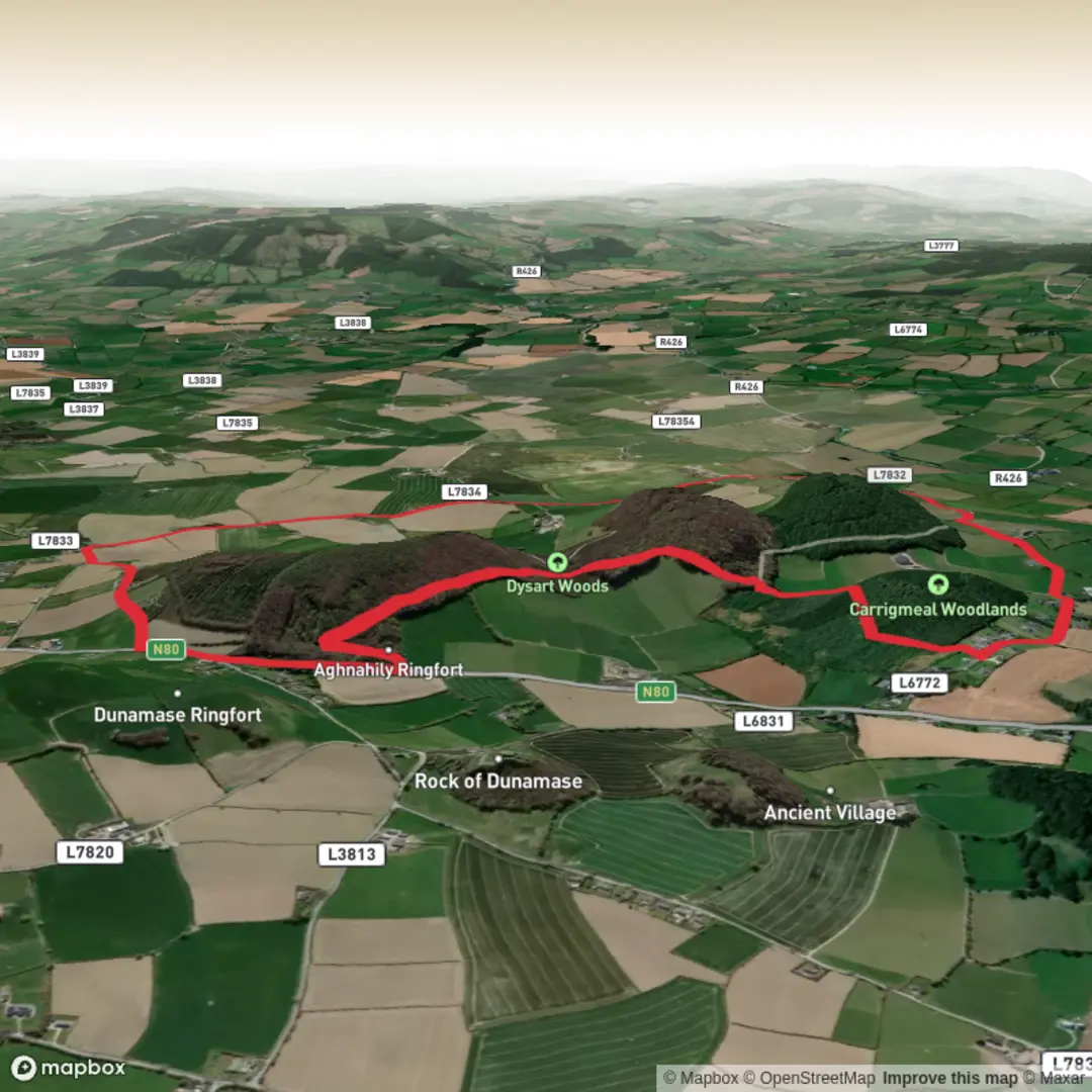 An image depicting the trail Dysart, Grange Upper and Coolnacarrick Loop and its surrounding area.