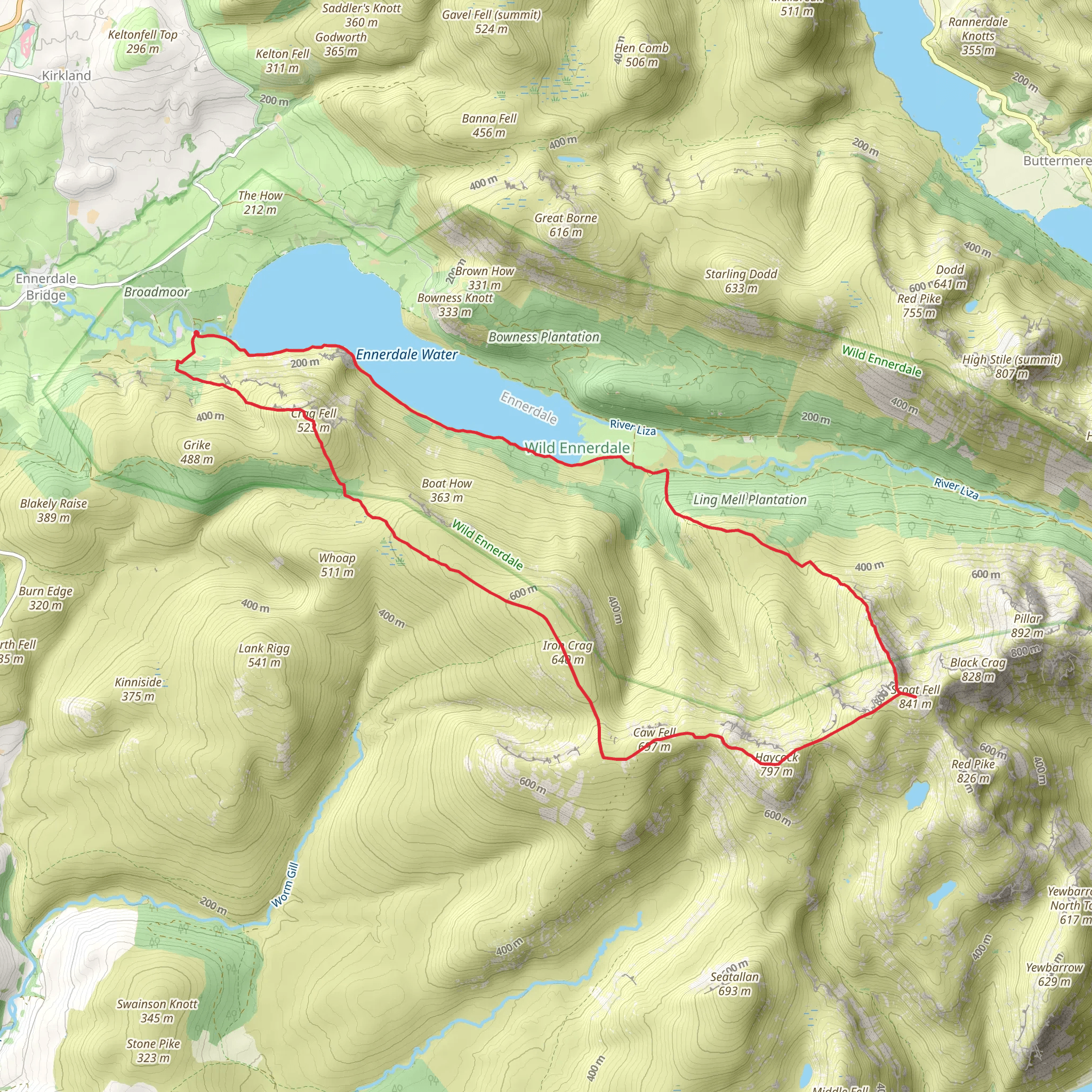 Scoat Fell, Haycock and Iron Crag Loop via Ennerdale Water mobile static map