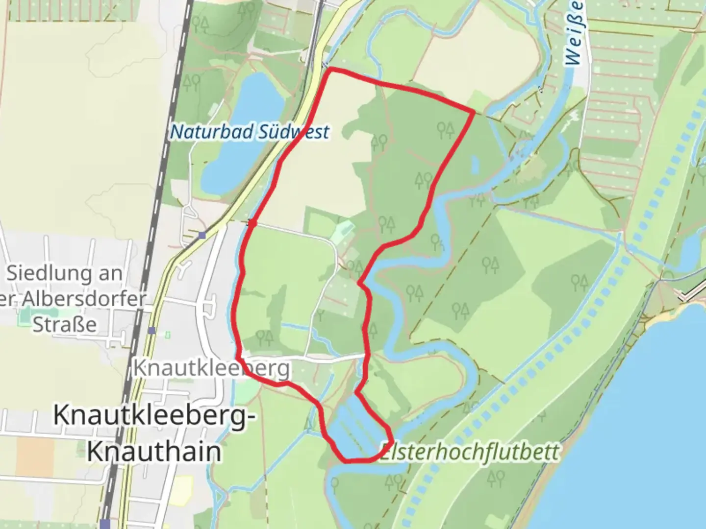 An image depicting the trail Fortunabadstraße Loop via Am krummen Graben and its surrounding area.