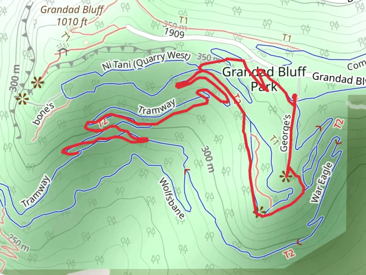 An image depicting the trail Xee Xete, Tramway and Wilder Way Loop and its surrounding area.
