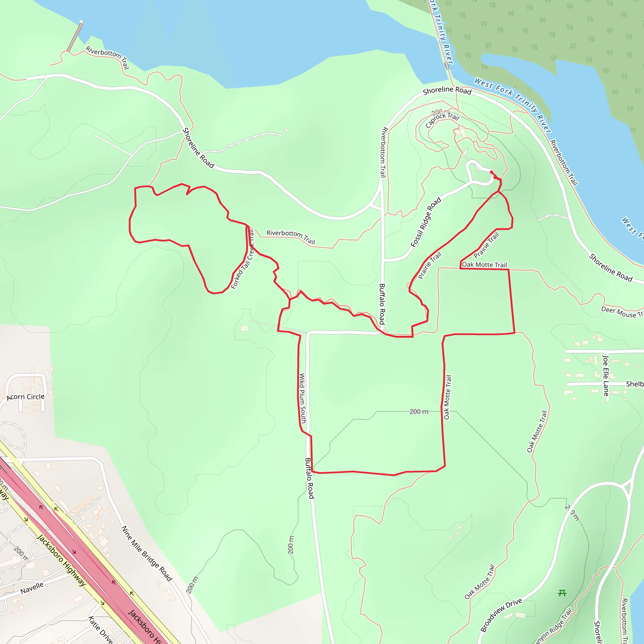 Prairie Trail, Caprock Trail and Riverbottom Loop Trail mobile static map