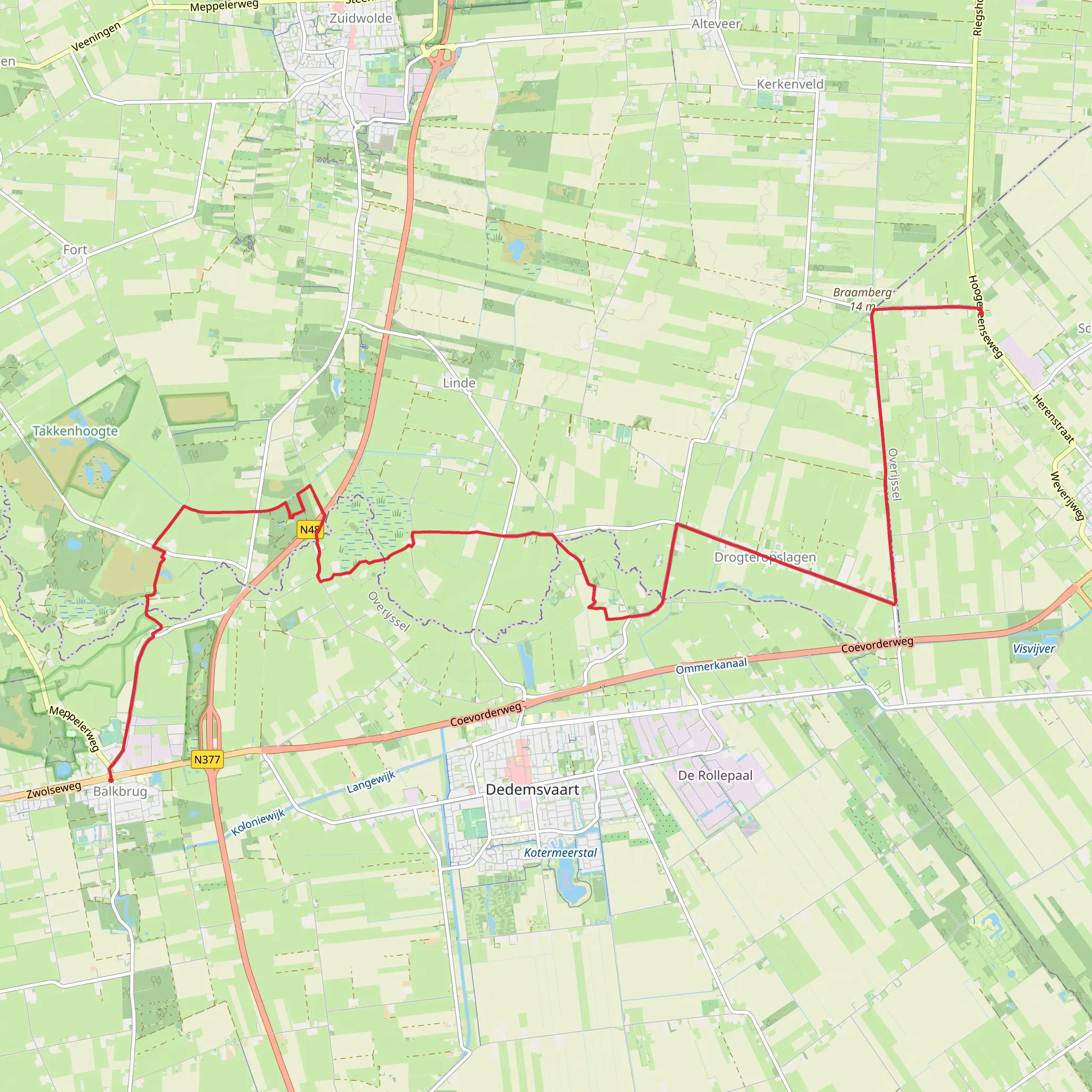 Balkbrug to Braambergerweg via Nolderhoeve and Bijenberg mobile static map