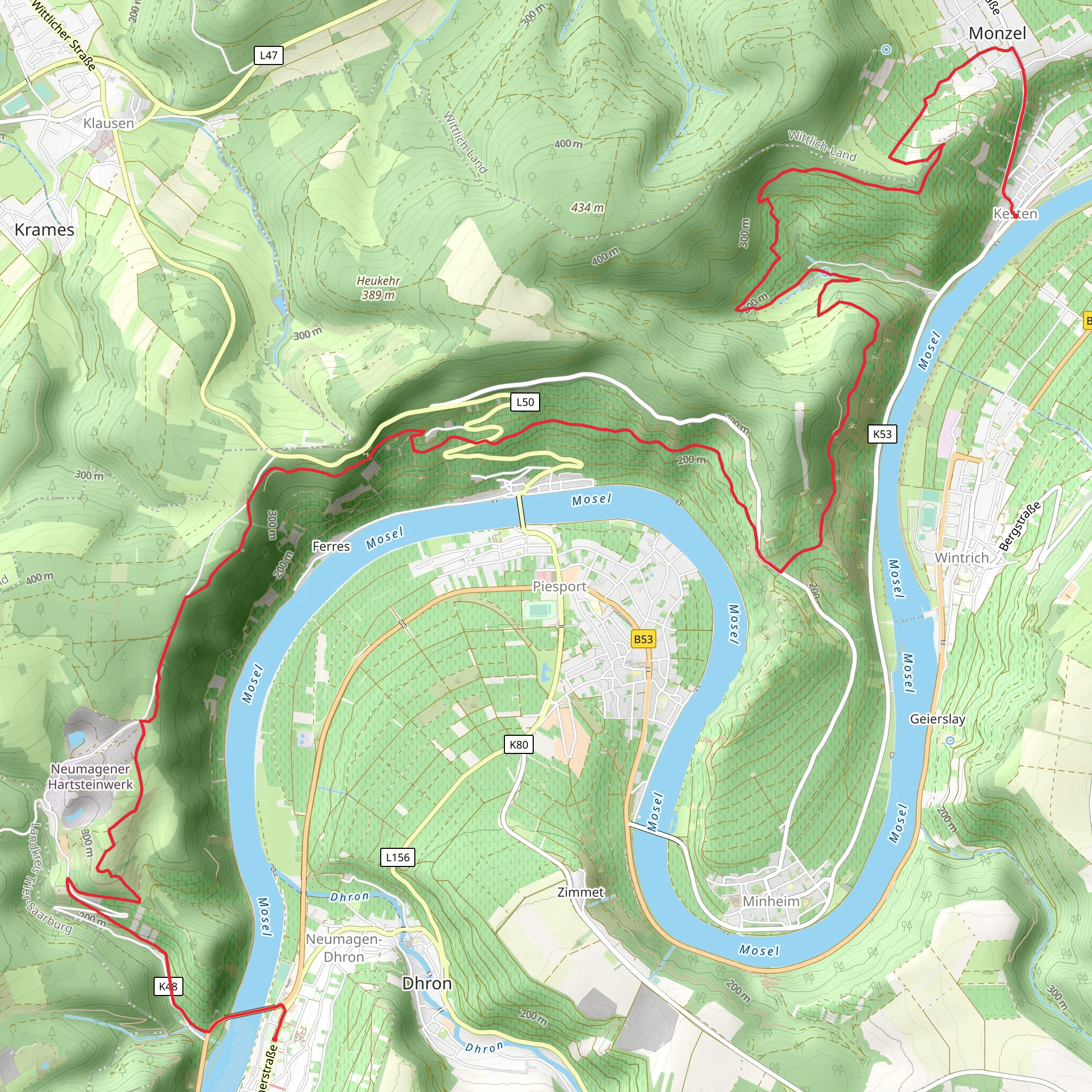 Neumagen Dhron to Kesten Walk mobile static map