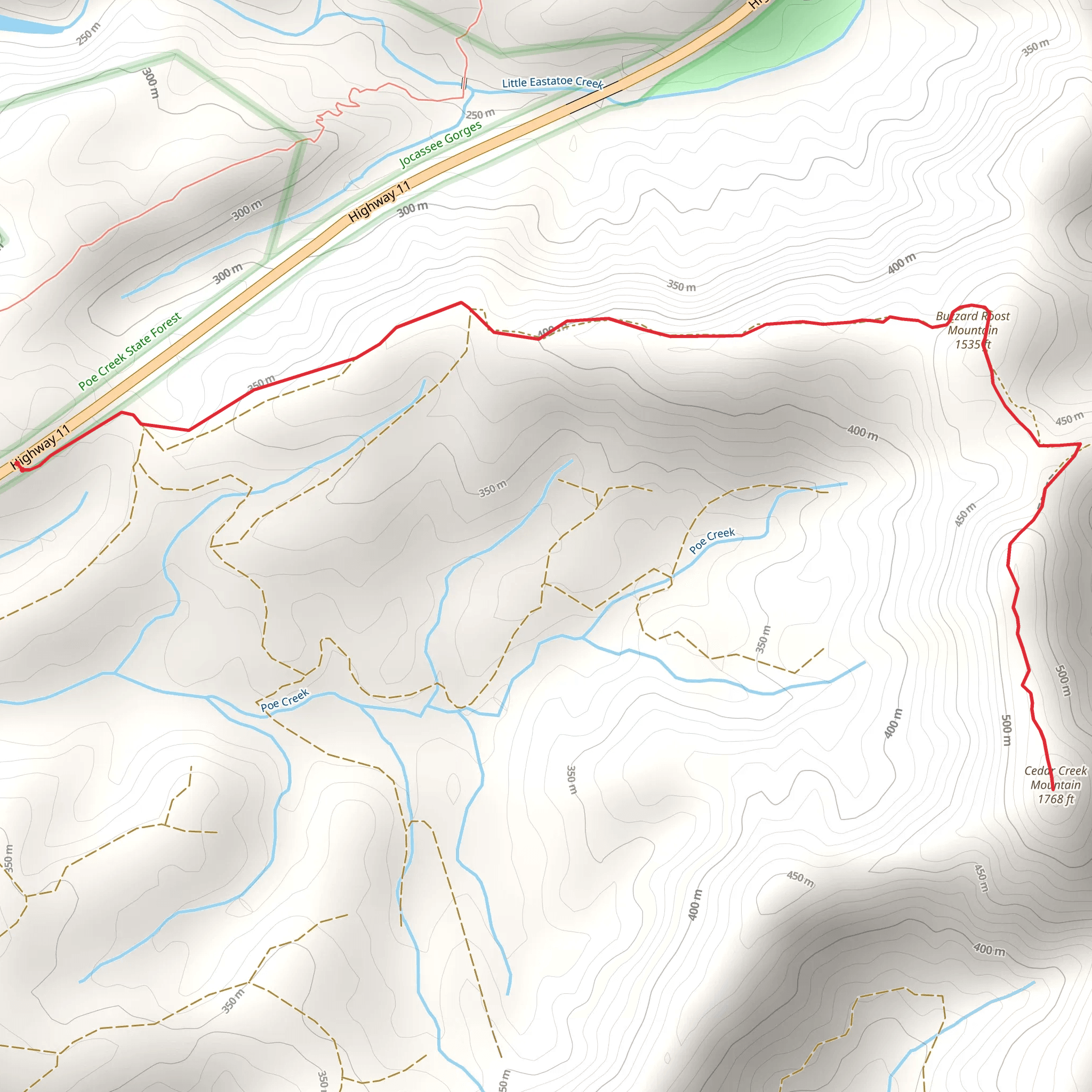 Cedar Creek Mountain and Buzzard Roost Mountain from Highway 11 mobile static map