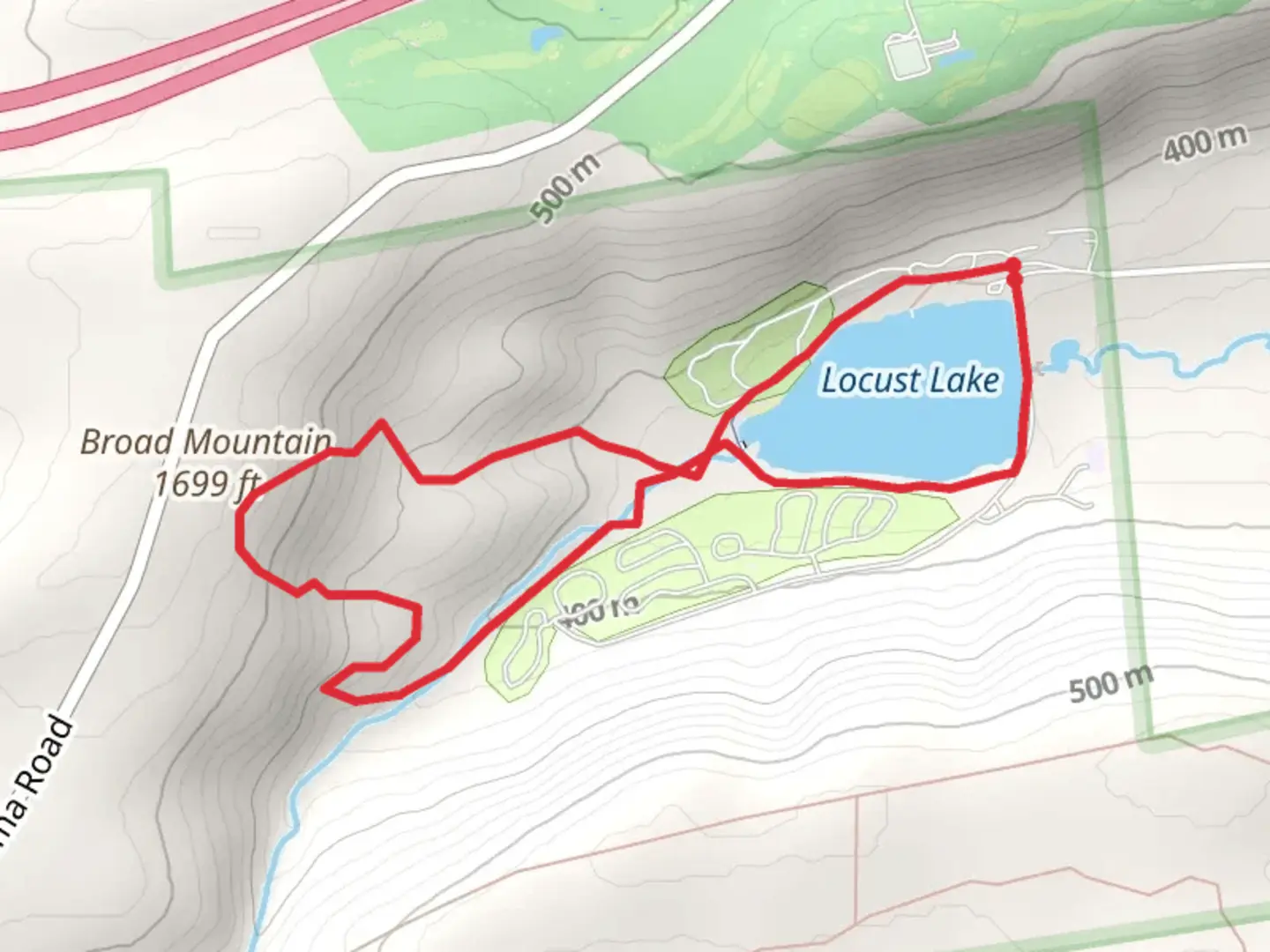 An image depicting the trail Locust Lake and Broad Mountain Loop and its surrounding area.