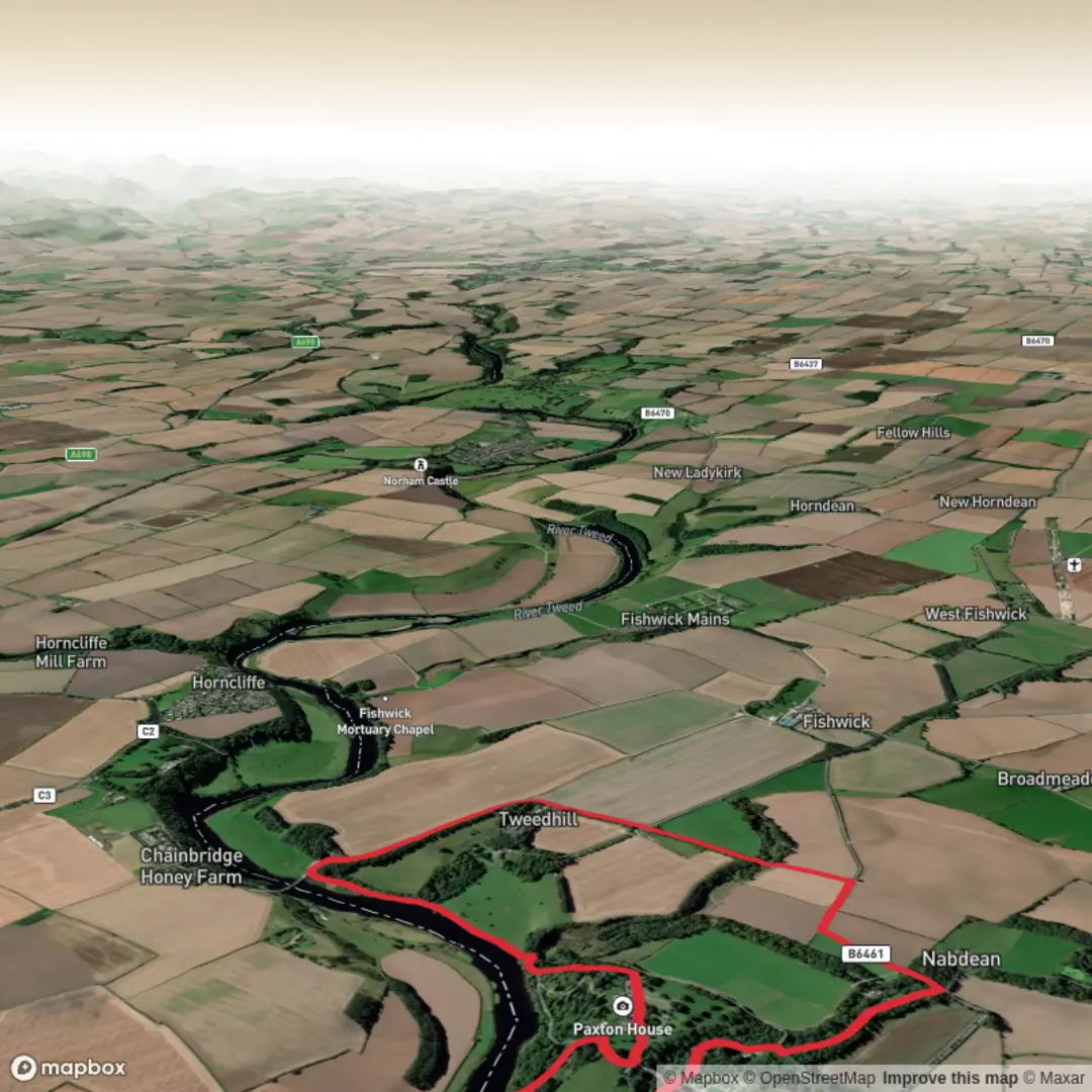 An image depicting the trail Paxton House, Linn Dean and Union Bridge Loop and its surrounding area.