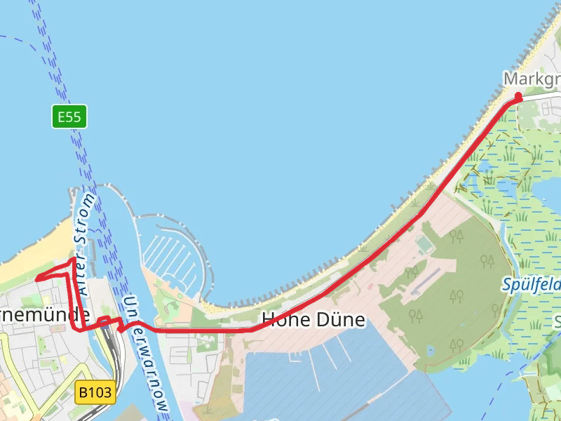 Alter Strom and Strandpromenade Warnemunde via Thalasso Kurweg