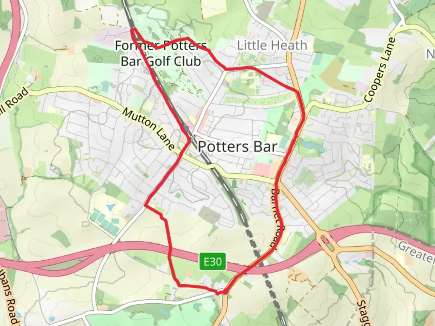An image depicting the trail Potters Bar Loop and its surrounding area.