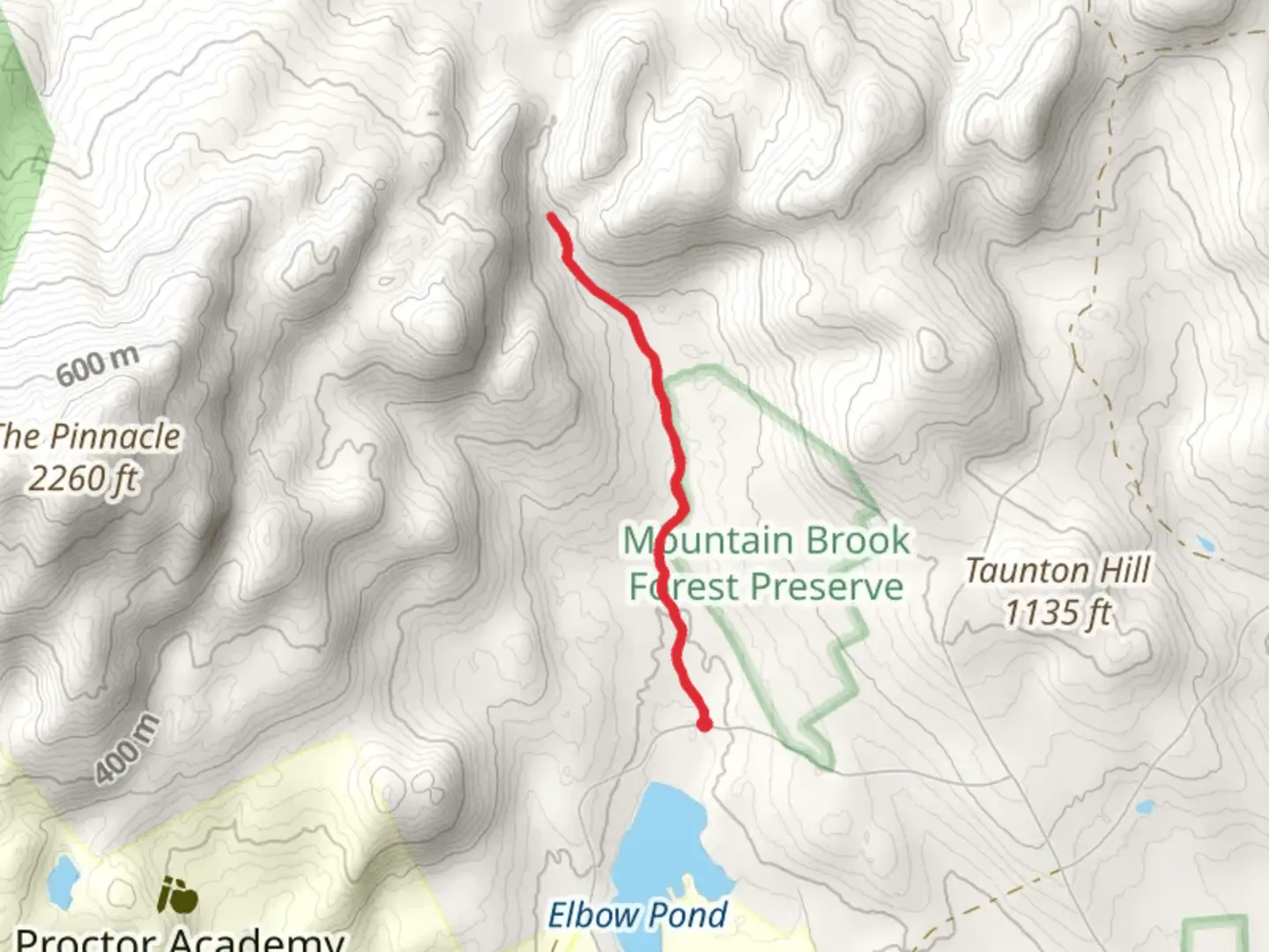 An image depicting the trail Mountain Brook from Elbow Pond Road and its surrounding area.