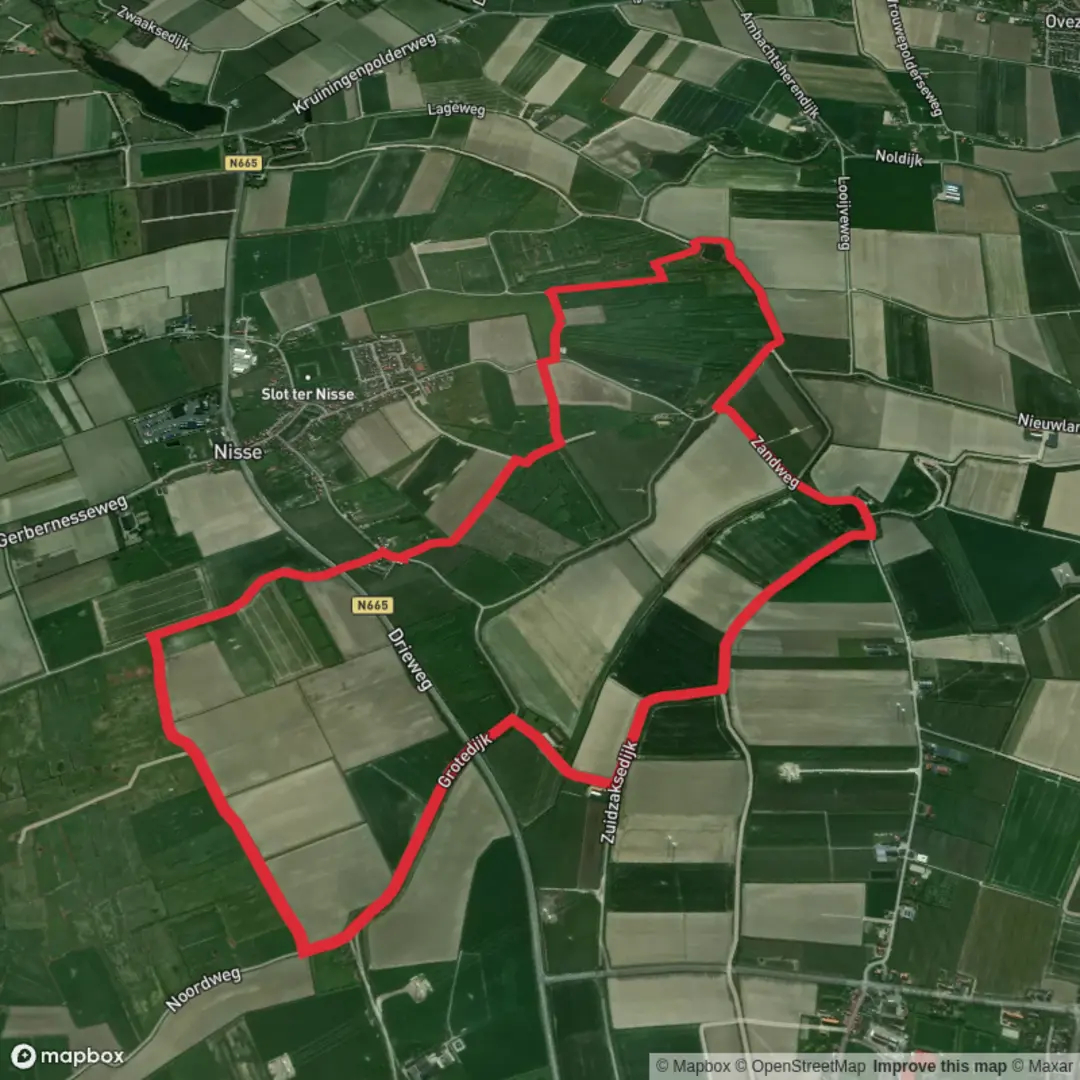 An image depicting the trail Schouwersweel via Grenslandpad and Thijshoekse Weg and its surrounding area.