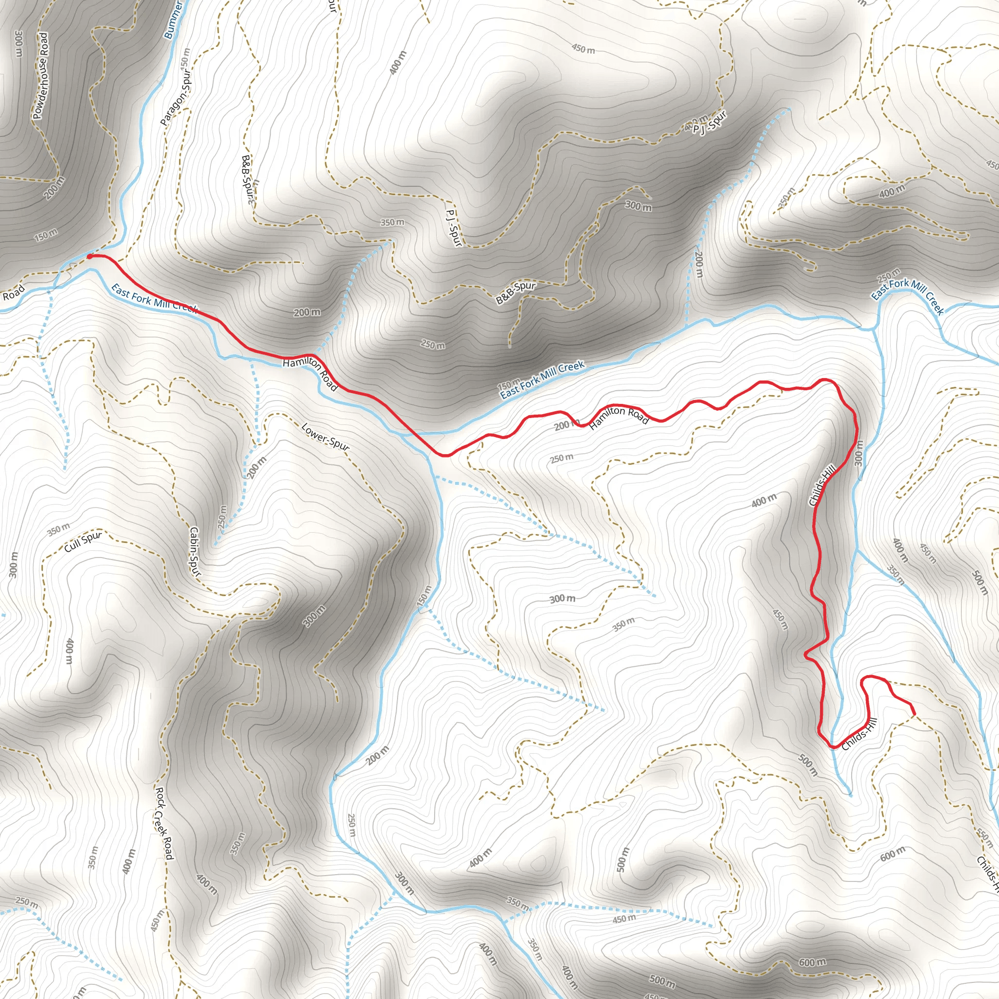 Childs Hills Road Trail mobile static map