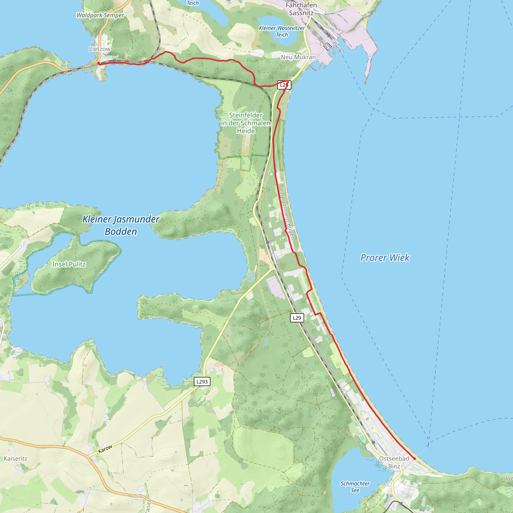 Ostseebad Binz to Lietzow Coastal Walk mobile static map