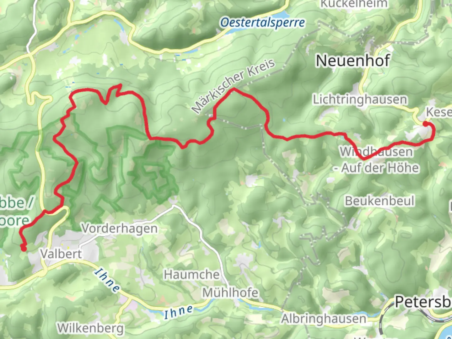 An image depicting the trail Valbert to Windhausen Walk via Wolfsbruch and its surrounding area.