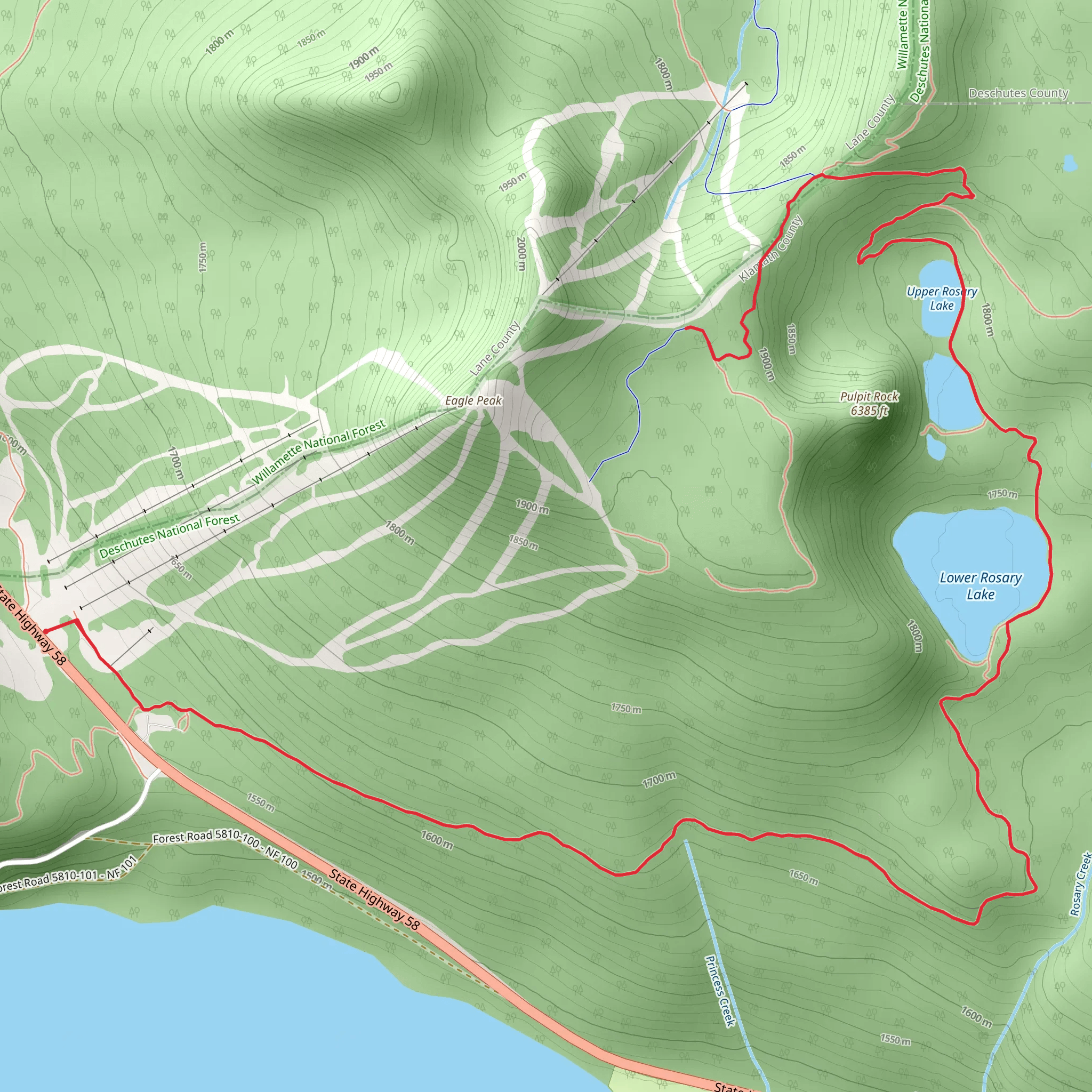 Pulpit Rock and Rosary Lakes via PCT mobile static map