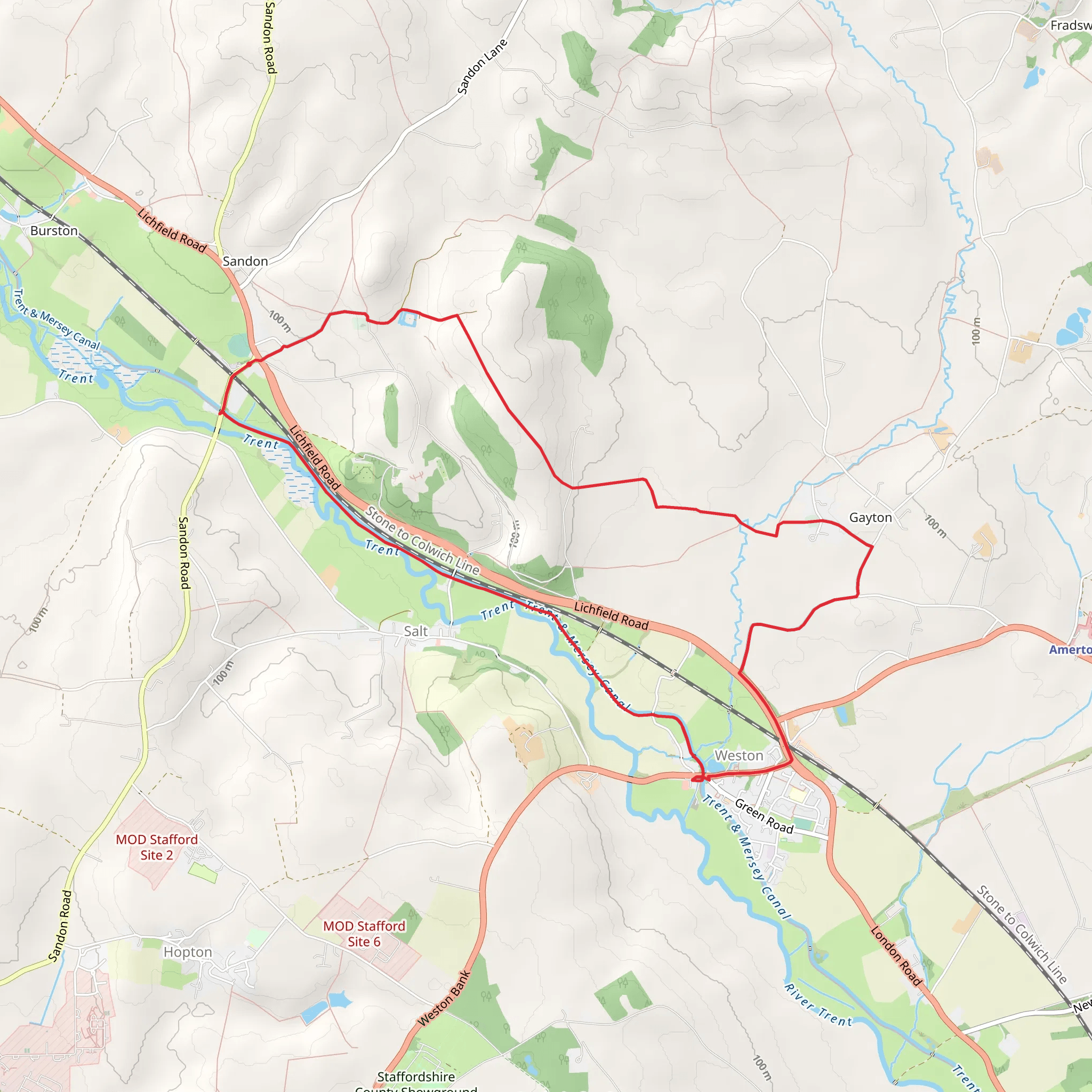 Sandon to Weston Loop mobile static map