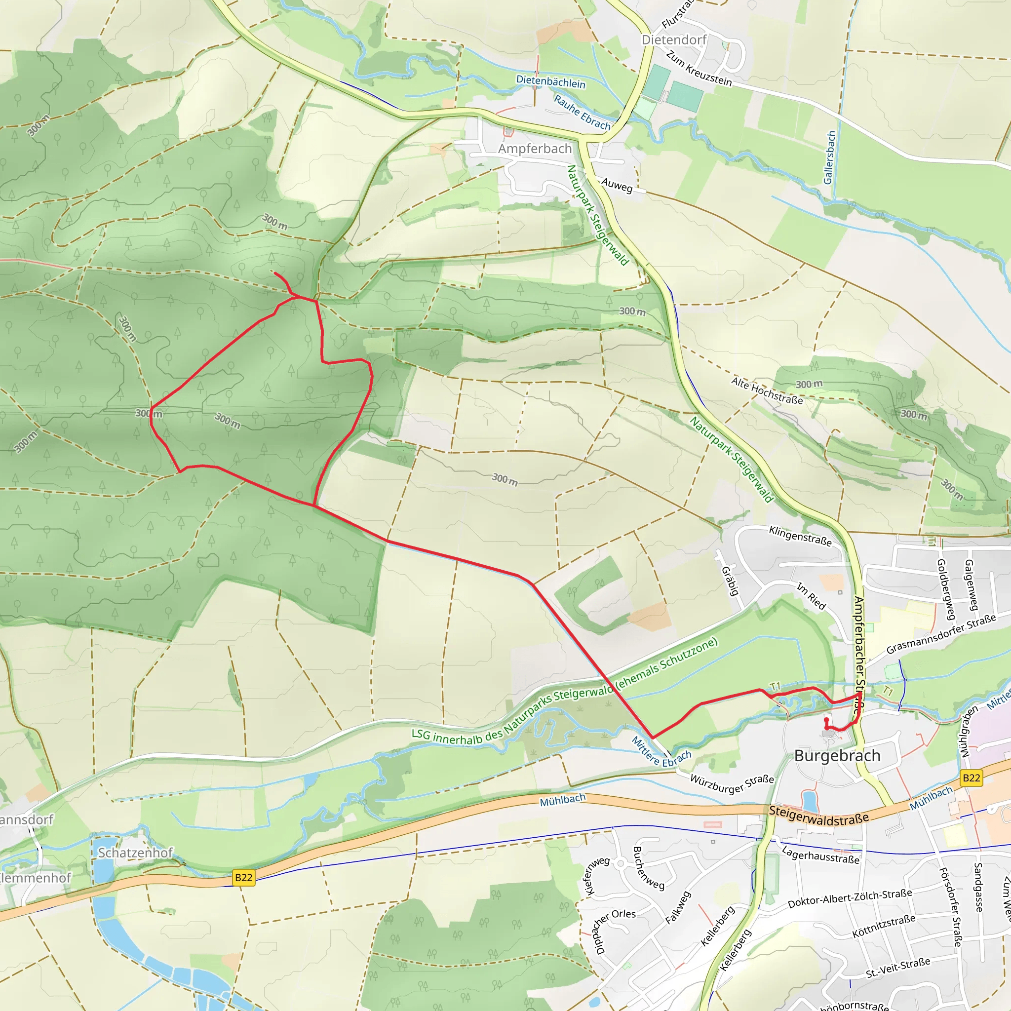Burgstall Windeck via Main Donau Weg and Rundweg Burgebrach mobile static map