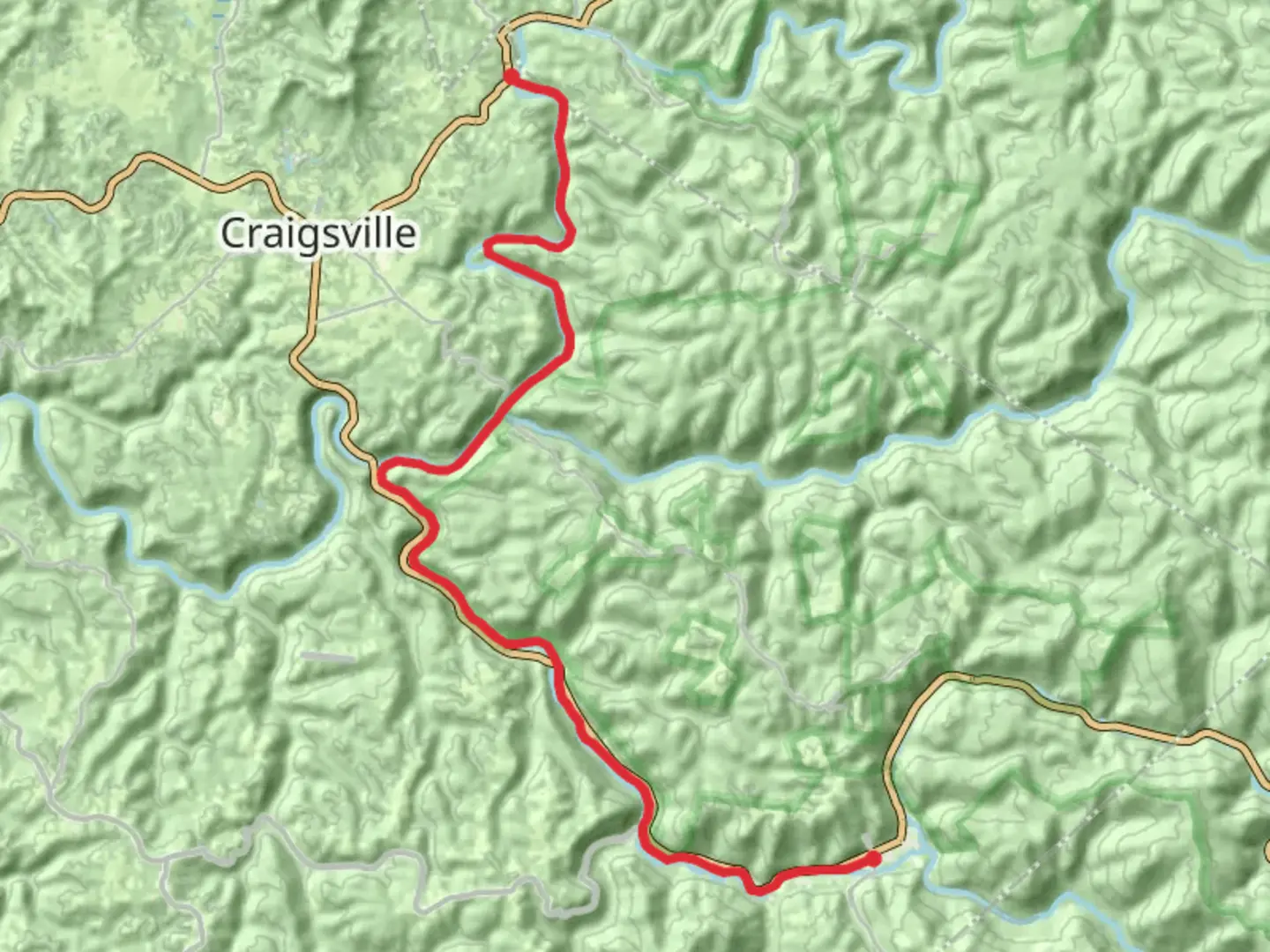 An image depicting the trail Gauley River Walk and its surrounding area.