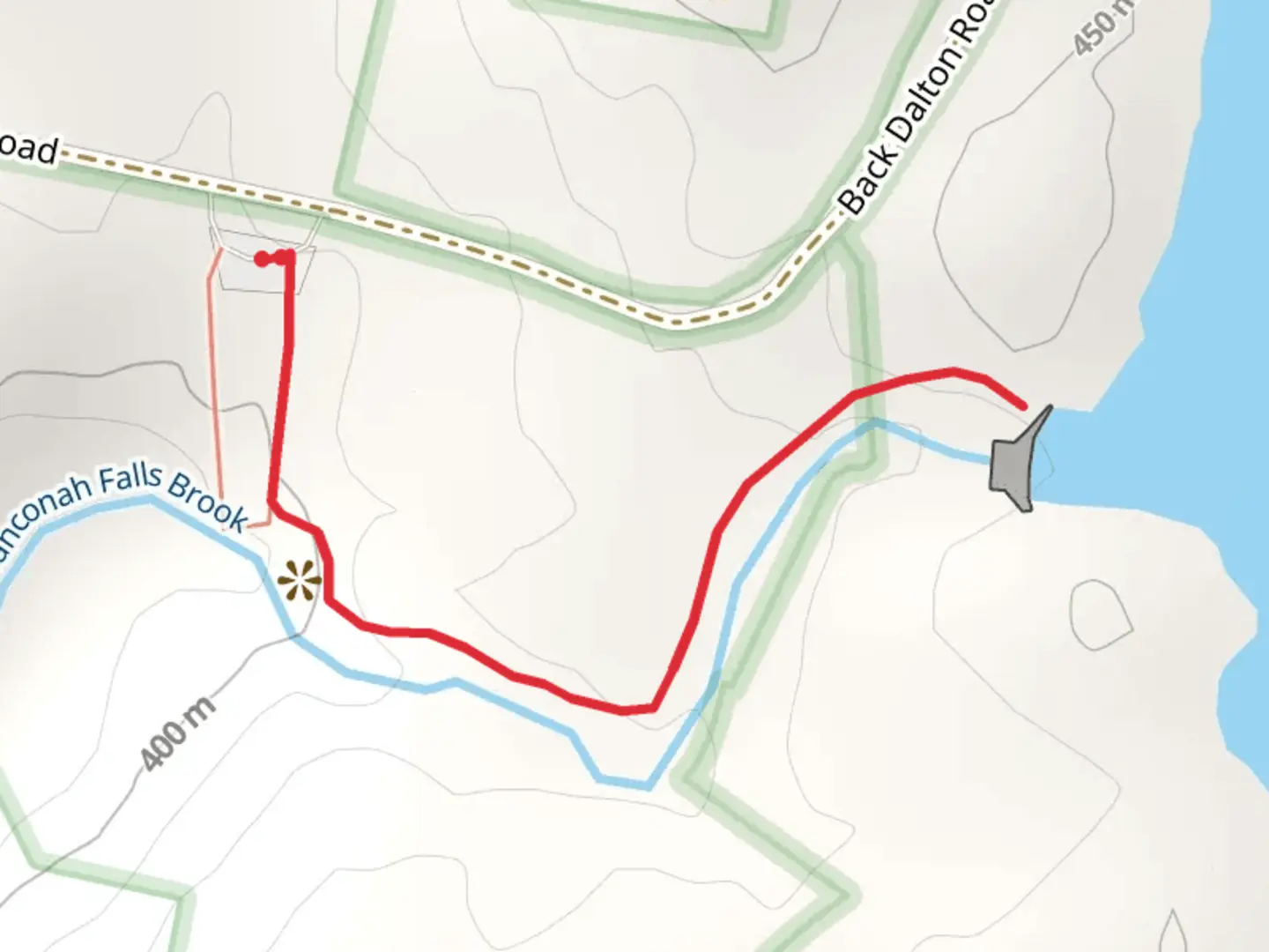 An image depicting the trail Wahconah Falls Brook and Windsor Reservoir and its surrounding area.
