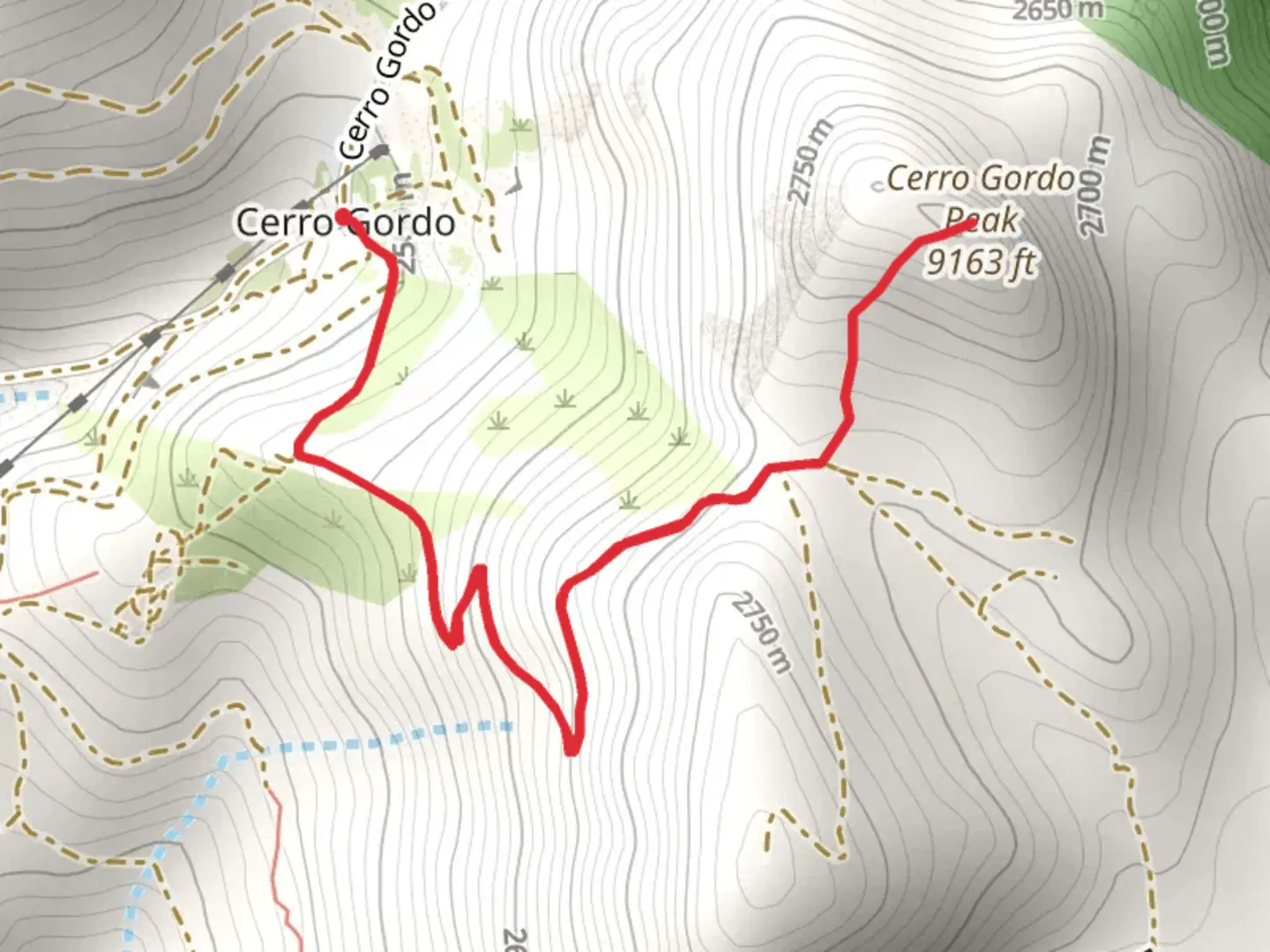 An image depicting the trail Cerro Gordo Peak and its surrounding area.