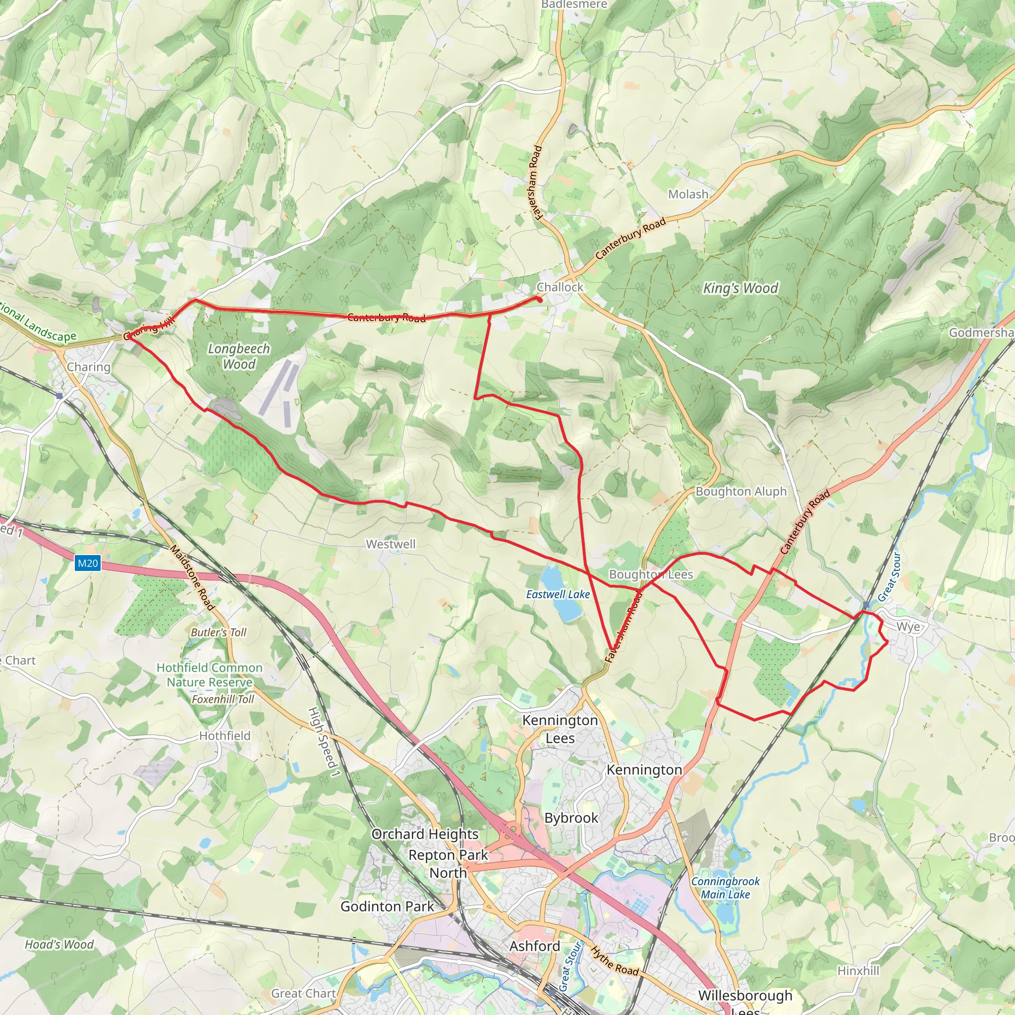 Challock, Charing and Wye Loop mobile static map